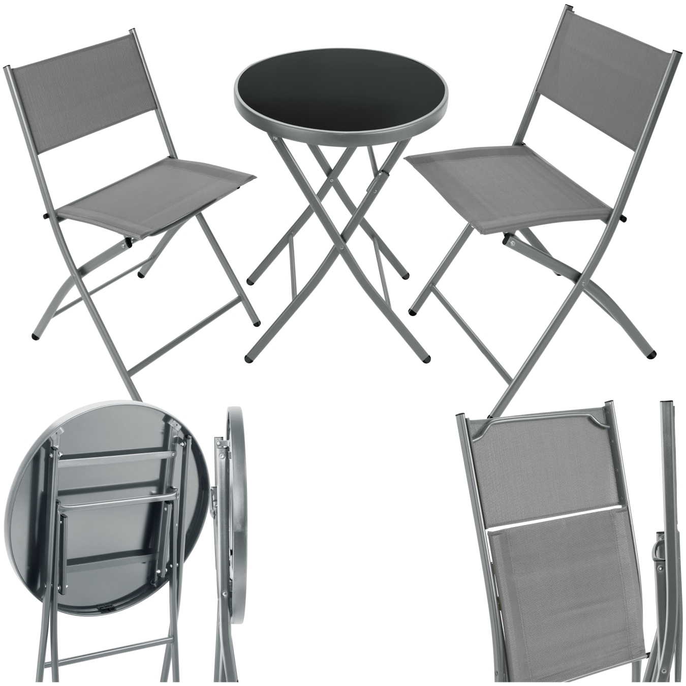 tectake&reg; Bistro-Set, klappbar, f&uuml;r 2 Personen, UV-best&auml;ndig, Tisch mit Sicherheitsglasplatte 