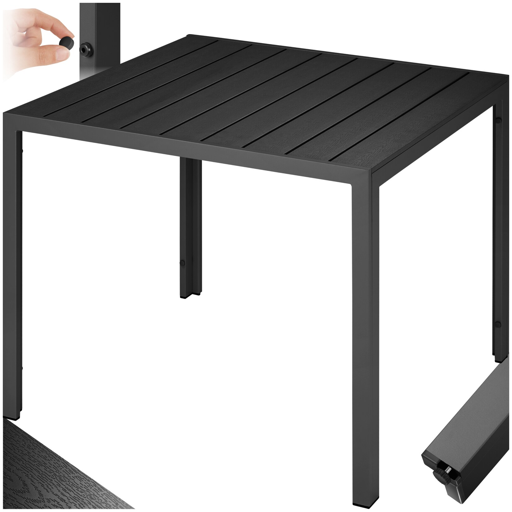 tectake® Aluminium Gartentisch, Oberfläche in Holzoptik, 2 höhenverstellbare Füße, 90 x 90 x 74,5 cm