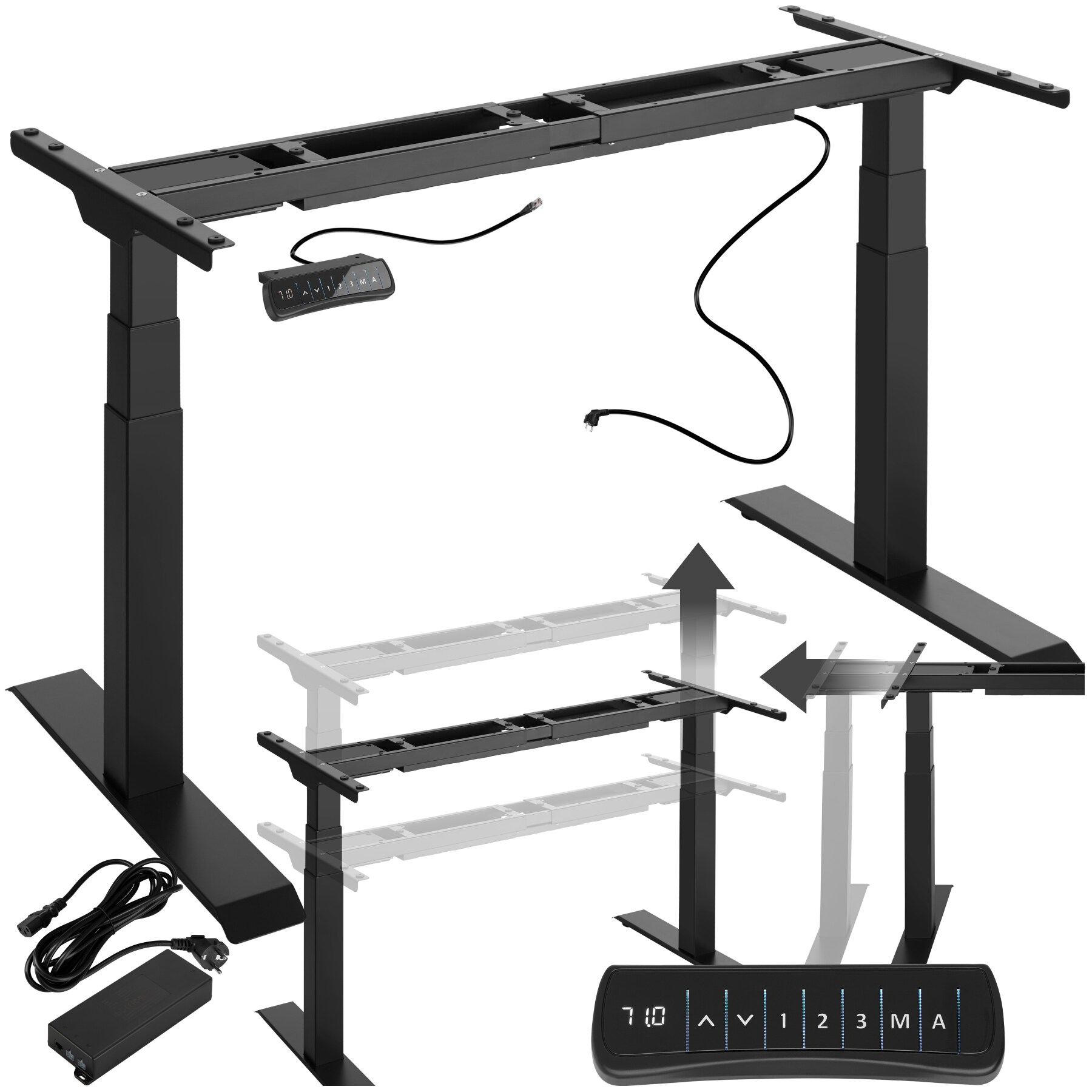 tectake&reg; Tischgestell, elektrisch h&ouml;henverstellbar mit 2 Motoren, breitenverstellbar, 110 - 190 x 68 x 58 - 123 cm 