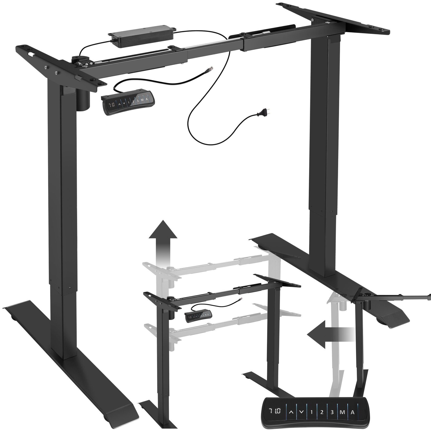 tectake&reg; Tischgestell, elektrisch h&ouml;henverstellbar, breitenverstellbar, 85 - 129 x 65 x 71 - 121 cm 