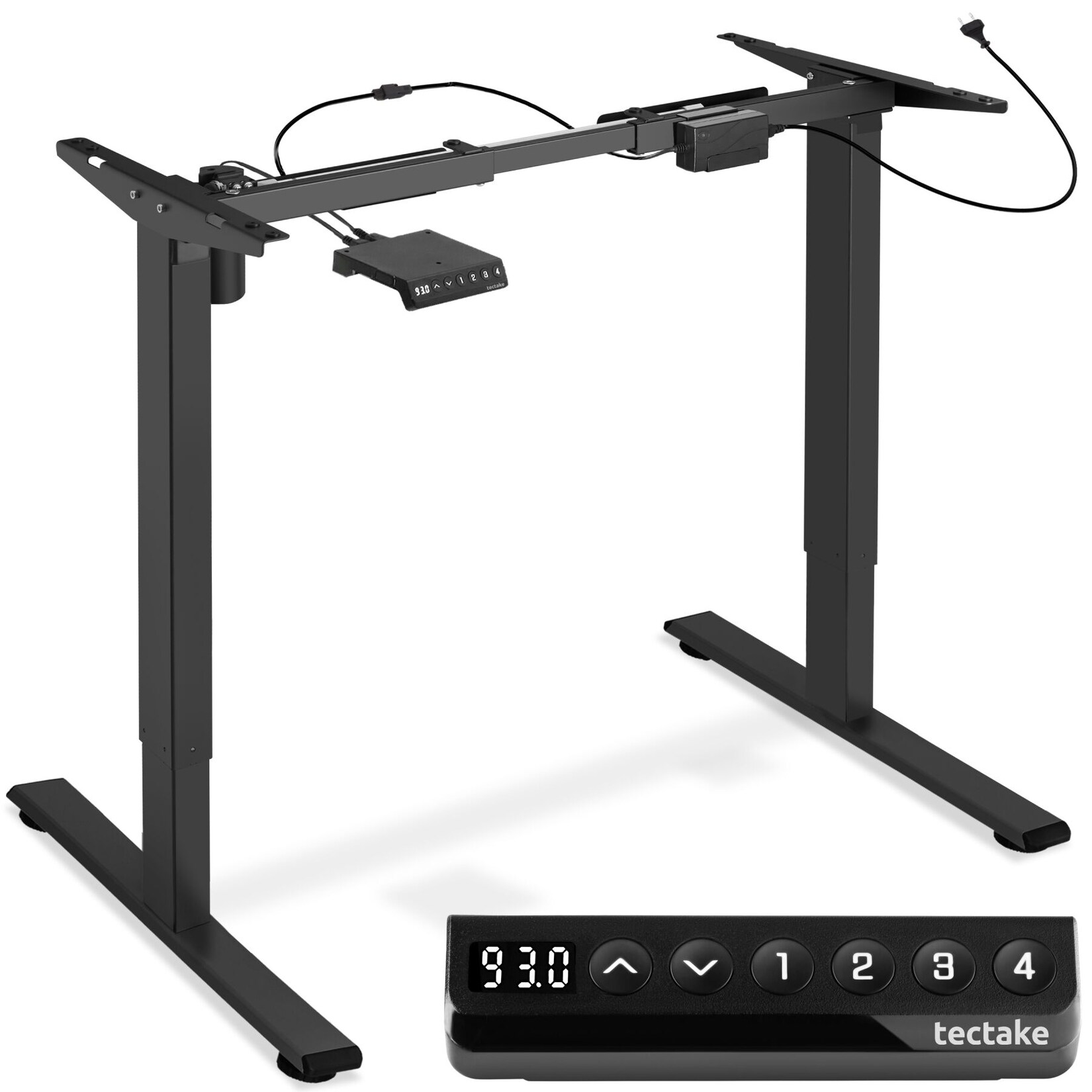 tectake® Höhenverstellbarer Schreibtisch, elektrisch, breitenverstellbar, 85 - 129 x 65 x 71 - 121 cm