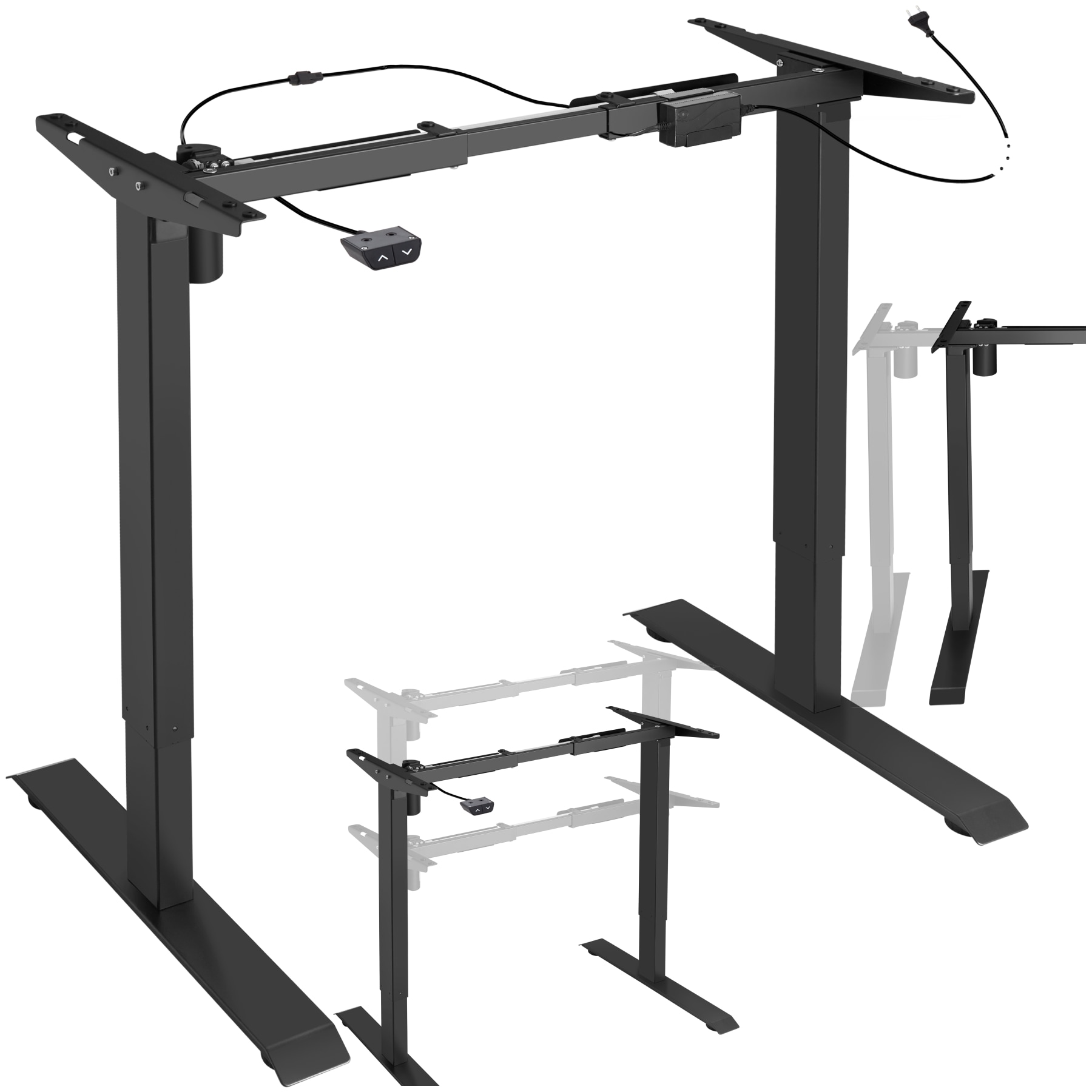 tectake&reg; Tischgestell, elektrisch h&ouml;henverstellbar, breitenverstellbar, 85 - 129 x 65 x 71 - 121 cm 