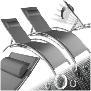 tectake® 2er Set Gartenliege, Textilene-Gewebe, 5-fach verstellbare Rückenlehne mit Kopfpolster, 180 x 59 x 50 cm 