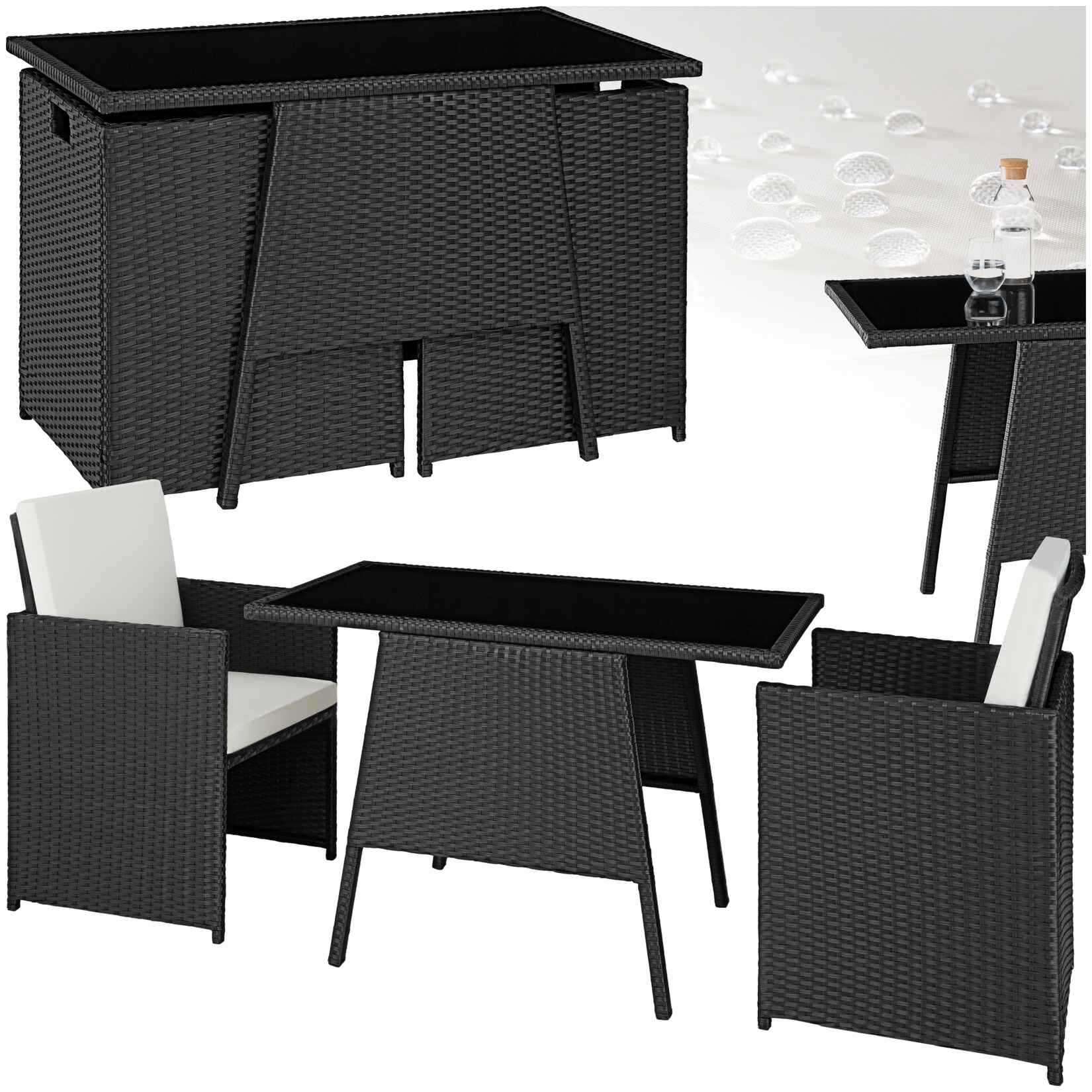 tectake® Rattan Sitzgruppe, für 2 Personen, UV-beständig, zusammenschiebbar