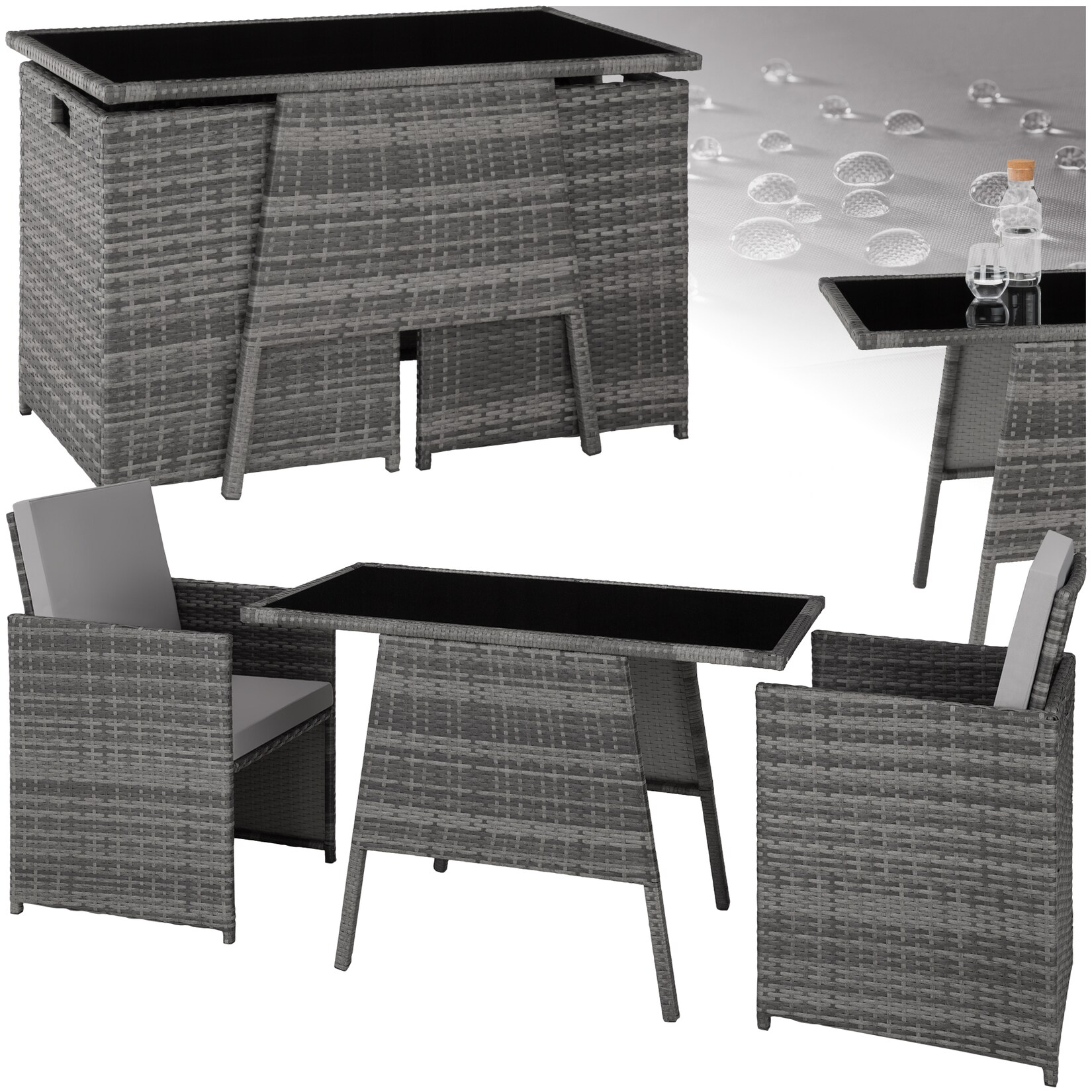 tectake® Rattan Sitzgruppe, für 2 Personen, UV-beständig, zusammenschiebbar