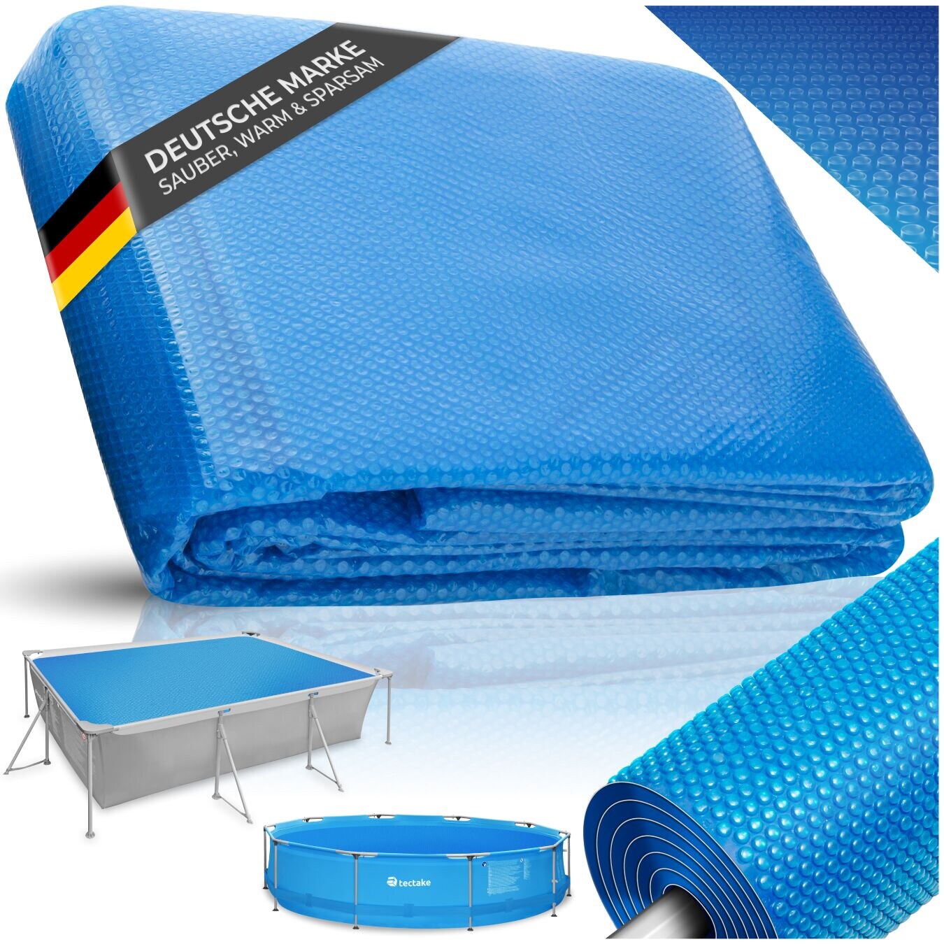tectake® Pool-Solarfolie, rechteckig und selbstschwimmend, Stärke 110 µm, 200 x 300 cm
