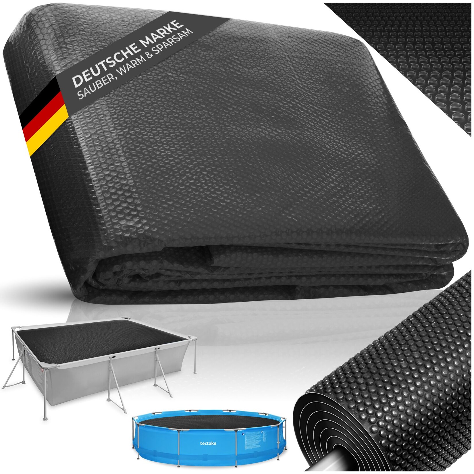 tectake® Pool-Solarfolie, rechteckig und selbstschwimmend, Stärke 110 µm, 200 x 300 cm