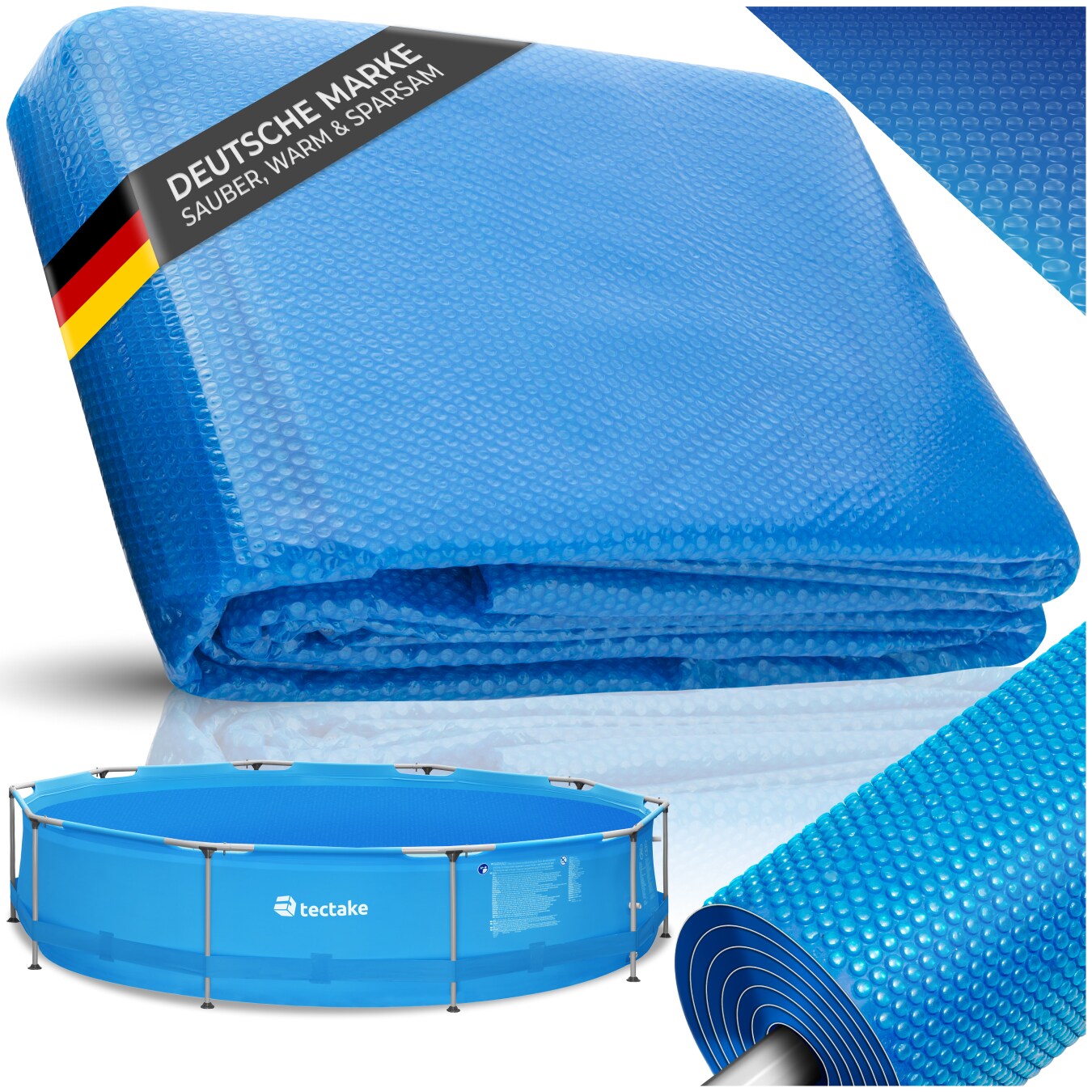 tectake&reg; Poolabdeckung, rund und selbstschwimmend, St&auml;rke 110 &micro;m, Durchmesser 250 cm 
