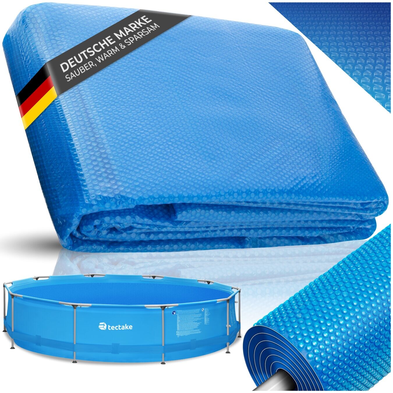 tectake® Pool-Solarfolie, rund und selbstschwimmend, Stärke 110 µm, Durchmesser 549 cm