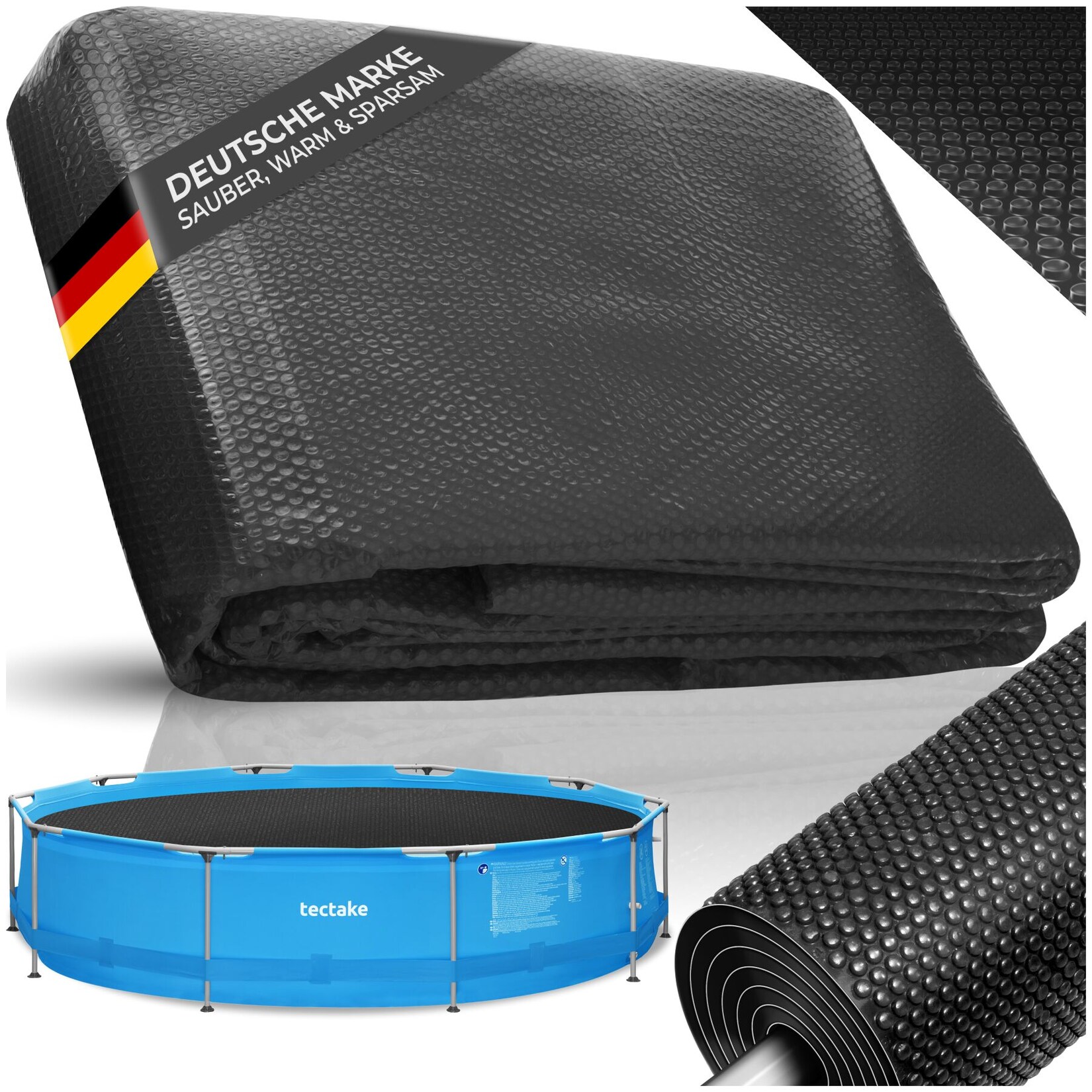 tectake® Pool-Solarfolie, rund und selbstschwimmend, Stärke 110 µm, Durchmesser 488 cm
