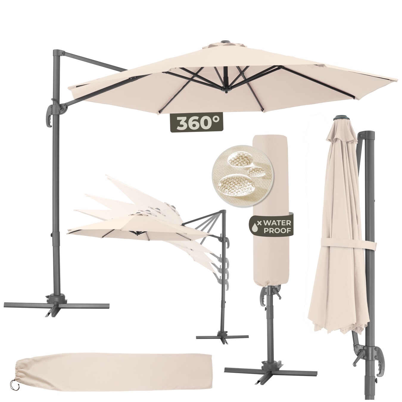 tectake&reg; Sonnenschirm, &Oslash; 300 cm, 6 einstellbare Neigungsstufen, UV-Schutz 50+, inklusive Schutzh&uuml;lle 