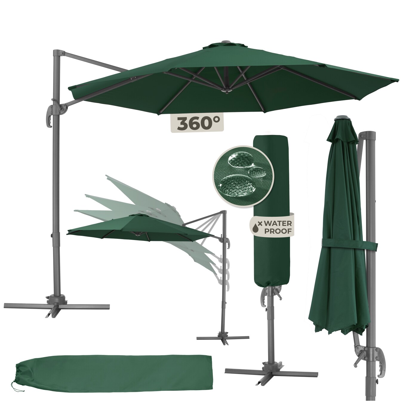tectake&reg; Sonnenschirm, &Oslash; 300 cm, 6 einstellbare Neigungsstufen, UV-Schutz 50+, inklusive Schutzh&uuml;lle 