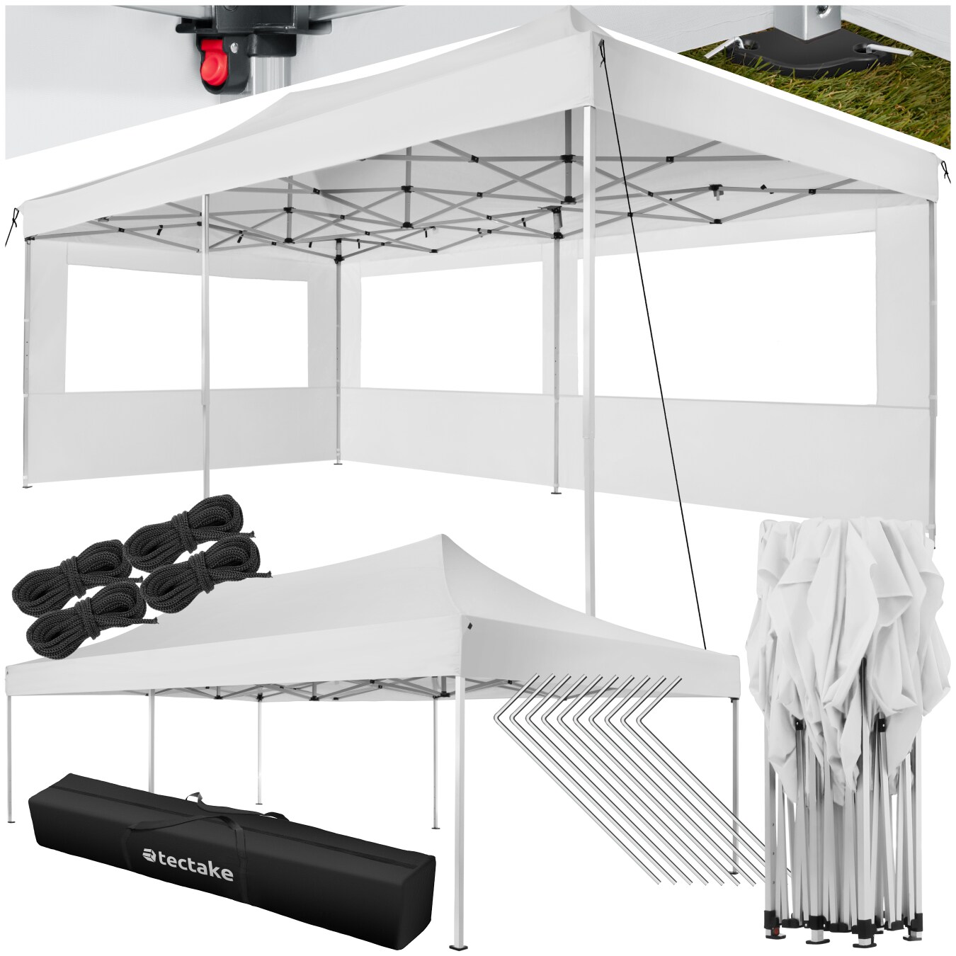 tectake® Pavillon, 6 x 3 m, mit Aluminiumgestell, faltbar und höhenverstellbar, inklusive Spannseilen, Heringen und Tragetasche