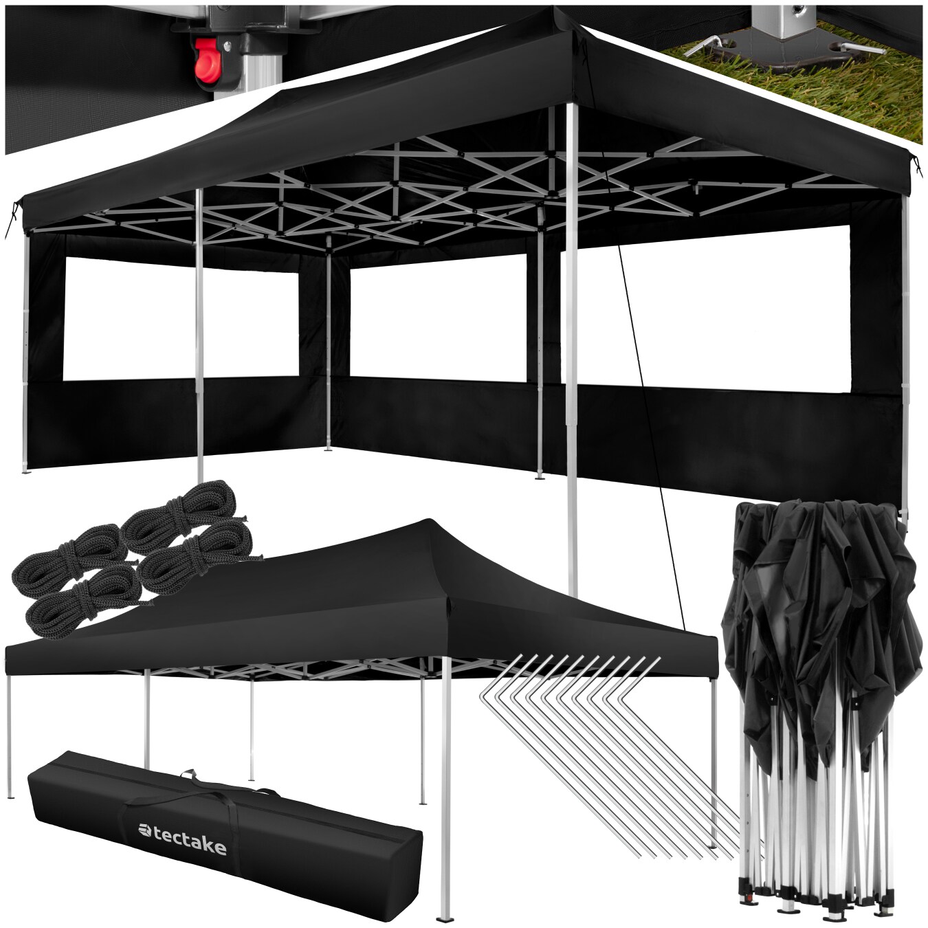 tectake® Pavillon, 6 x 3 m, mit Aluminiumgestell, faltbar und höhenverstellbar, inklusive Spannseilen, Heringen und Tragetasche