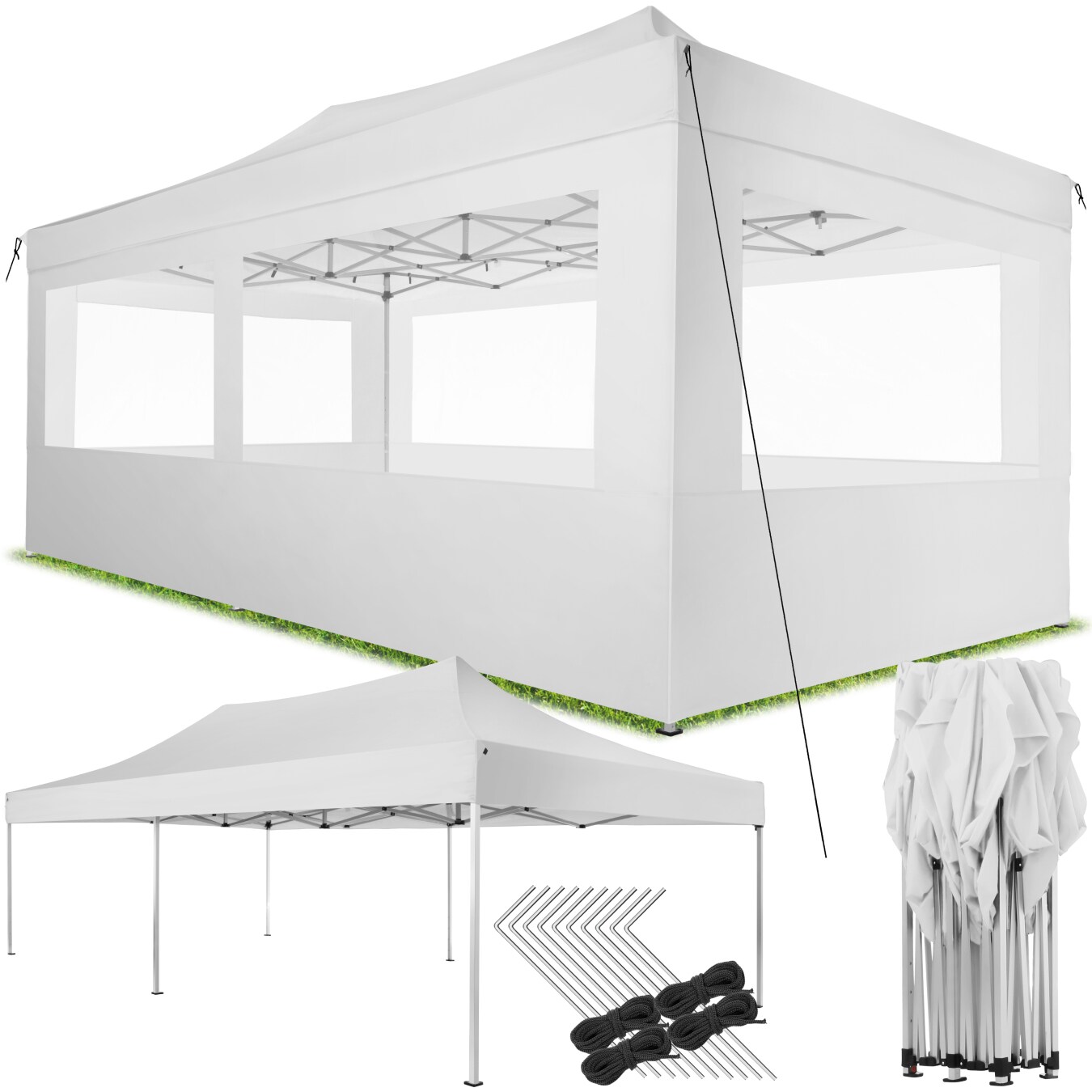 tectake® Pavillon, mit Aluminiumgestell, wasserdicht und mit UV-Schutz, inklusive Spannseile, Heringe und Tragetasche