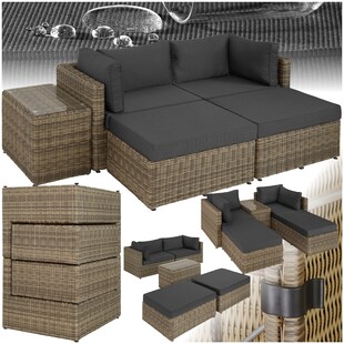 tectake® Rattan Lounge, mit Aluminiumgestell, wetterfest und UV-beständig, mit Sicherheitsglasplatte 
