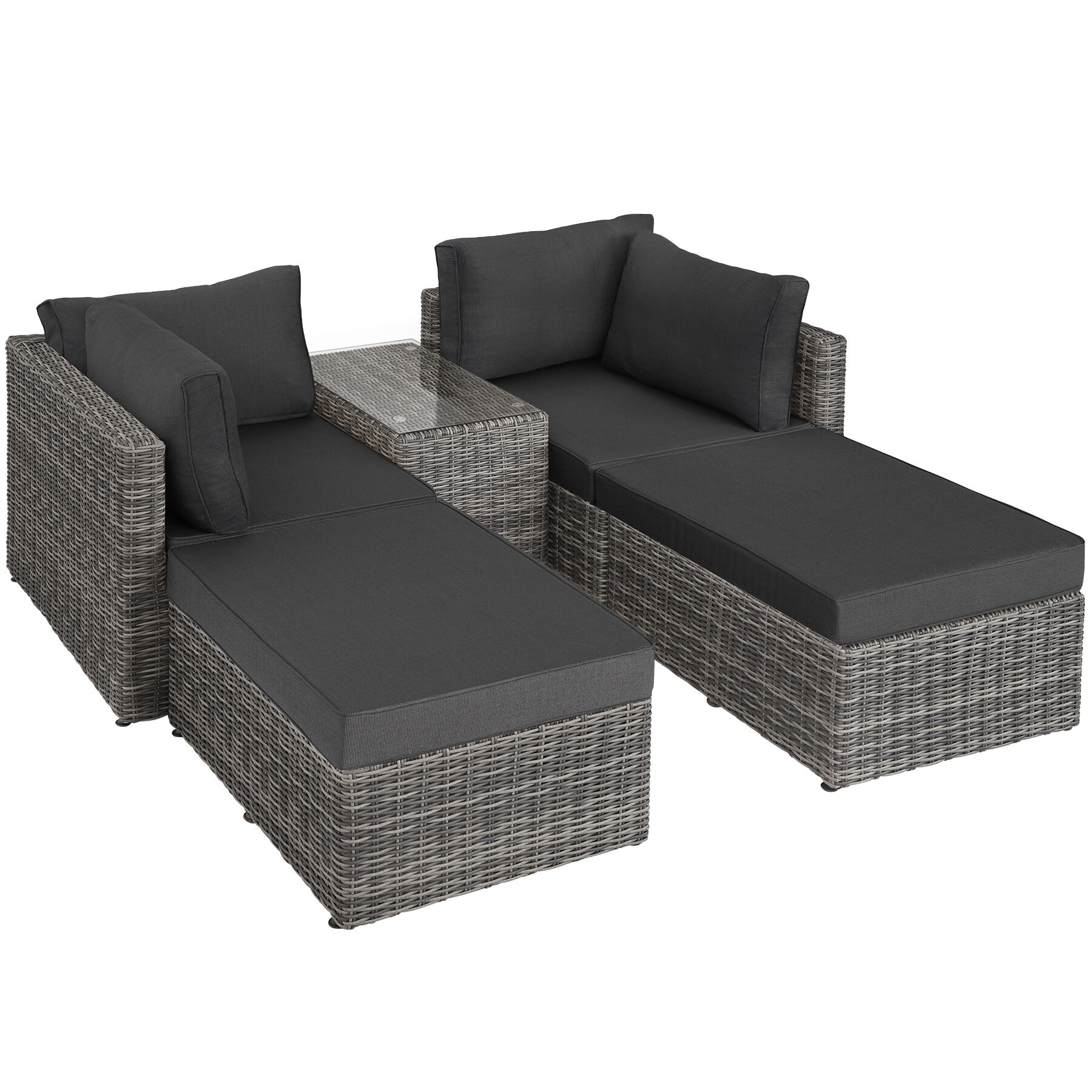 tectake&reg; Aluminium Rattan Lounge, wetterfest und UV-best&auml;ndig, hochwertiges Geflecht und UV-best&auml;ndig, kein Aufbau 