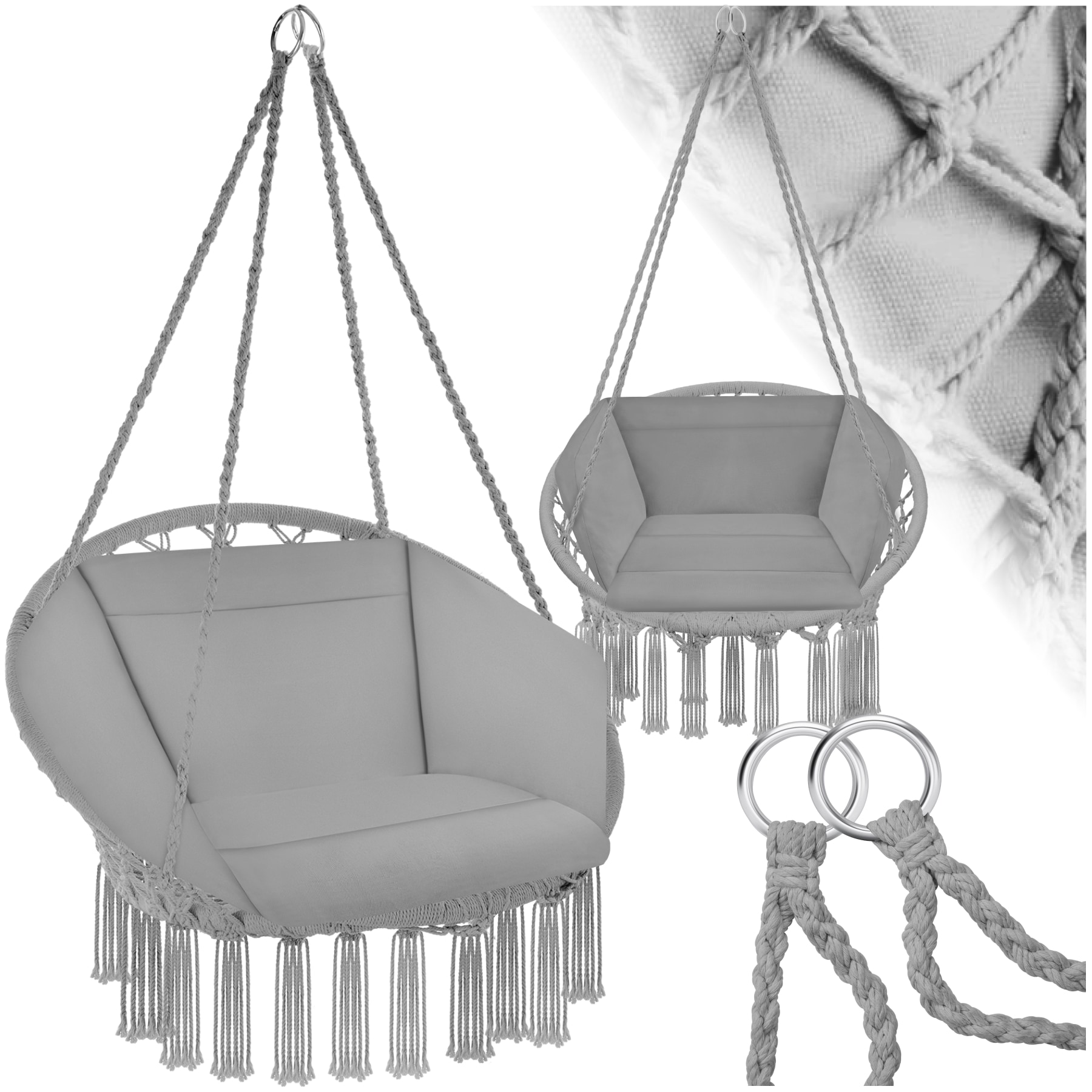 tectake&reg; H&auml;ngesessel, mit Sitz- und R&uuml;ckenpolster, gro&szlig;e Zierquasten, 80 x 72 x 125 cm 