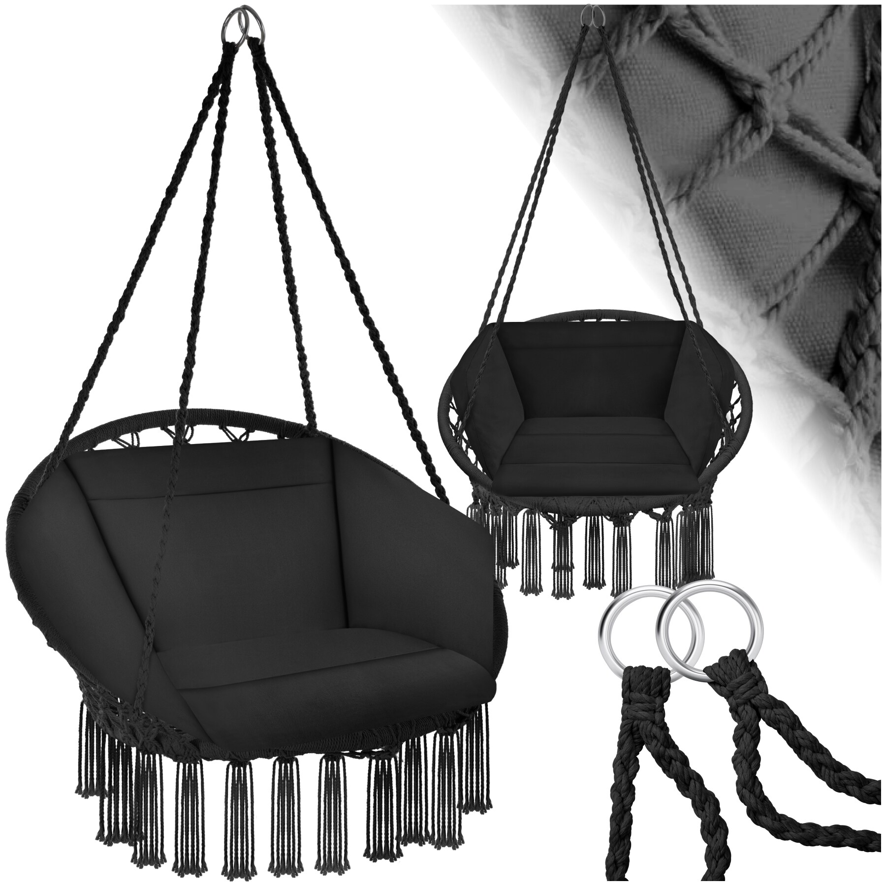 tectake&reg; H&auml;ngesessel, mit Sitz- und R&uuml;ckenpolster, gro&szlig;e Zierquasten, 80 x 72 x 125 cm 