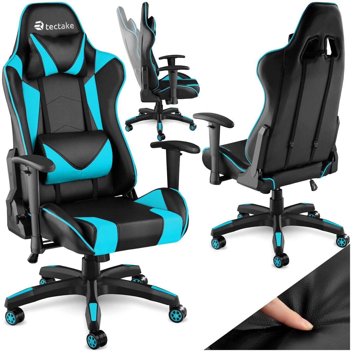 tectake® Racing Gaming Stuhl, ergonomische Form, mit verstellbarer Rückenlehne, Kunstlederbezug, abnehmbares Nacken- und Lendenkissen, …