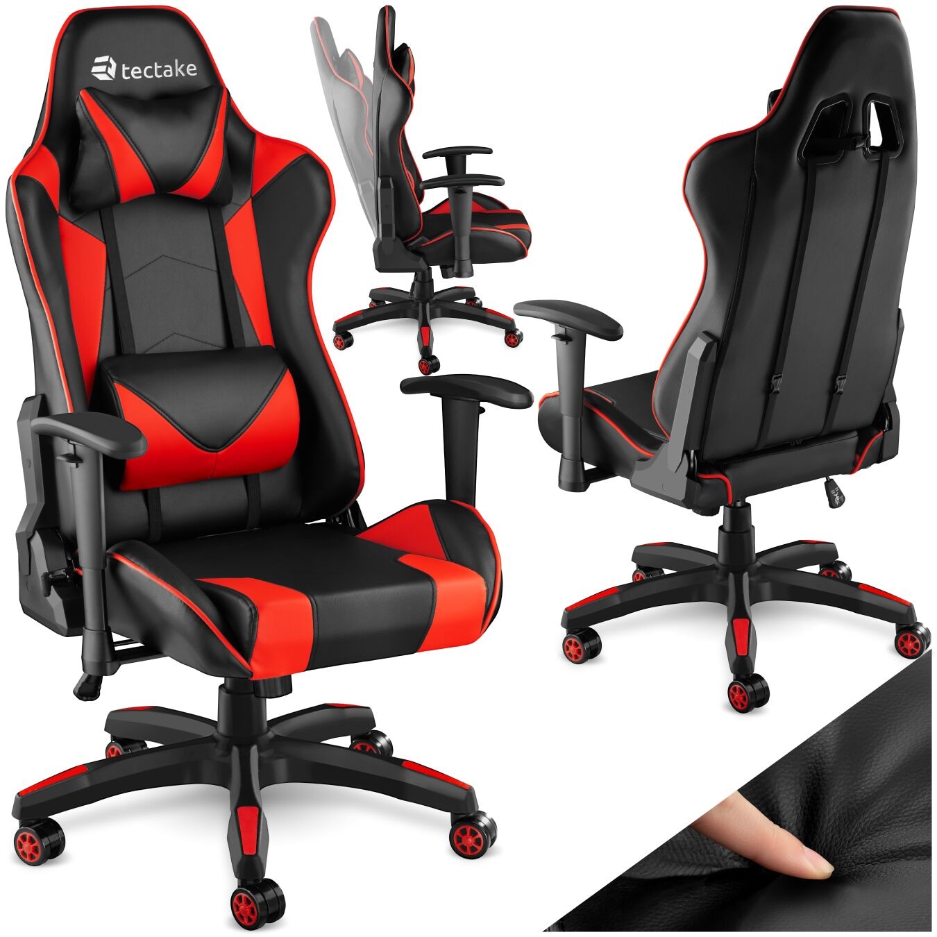 tectake® Racing Gaming Stuhl, ergonomische Form, mit verstellbarer Rückenlehne, Kunstlederbezug, abnehmbares Nacken- und Lendenkissen, …