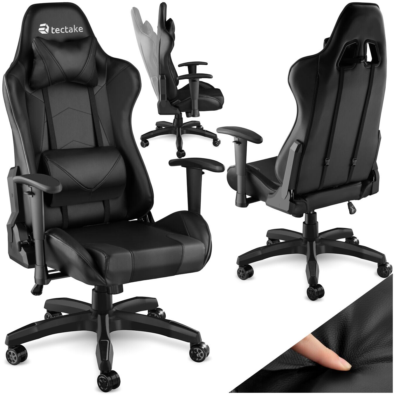 tectake® Racing Gaming Stuhl, ergonomische Form, mit verstellbarer Rückenlehne, Kunstlederbezug, abnehmbares Nacken- und Lendenkissen, …
