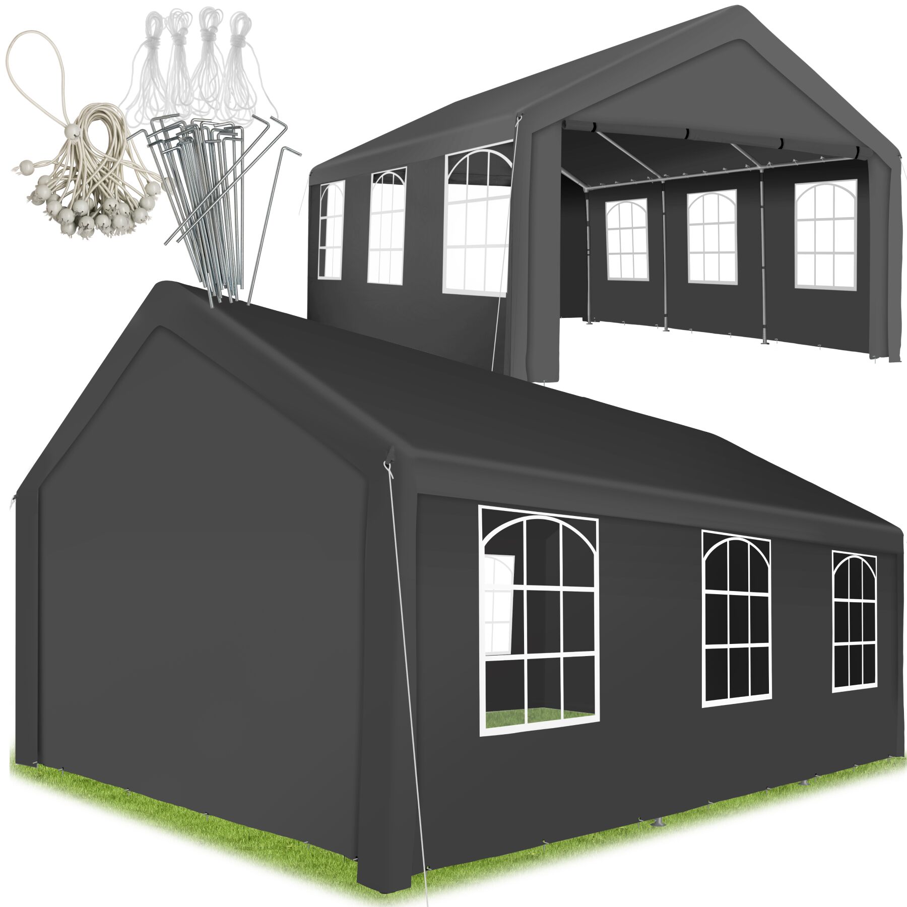 tectake&reg; Pavillon, 6 x 4 m, Klicksystem, inklusive Spannseilen und Heringen 