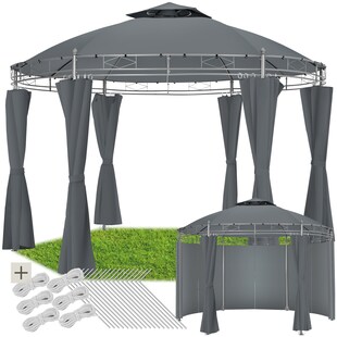 tectake® Gartenpavillon, Ø 3,5 m, Doppeldachsystem, inklusive Spannseilen und Heringen 