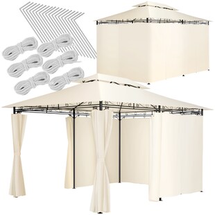tectake® Gartenpavillon, 4 x 3 m, Doppeldachsystem, inklusive Spannseilen und Heringen 