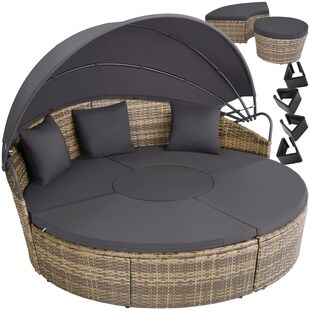 tectake® Rattan Sonneninsel, widerstandsfähig, klappbares Sonnendach, variabel aufstellbar 