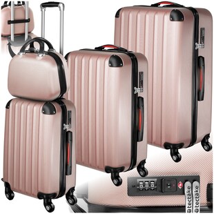 tectake® Hartschalenkoffer-Set, 4-teilig, 3 Trolleys und Beauty-Case aus robustem ABS-Kunststoff, 360° drehbare, abnehmbare Rollen, mit TSA-Zahlenschloss 