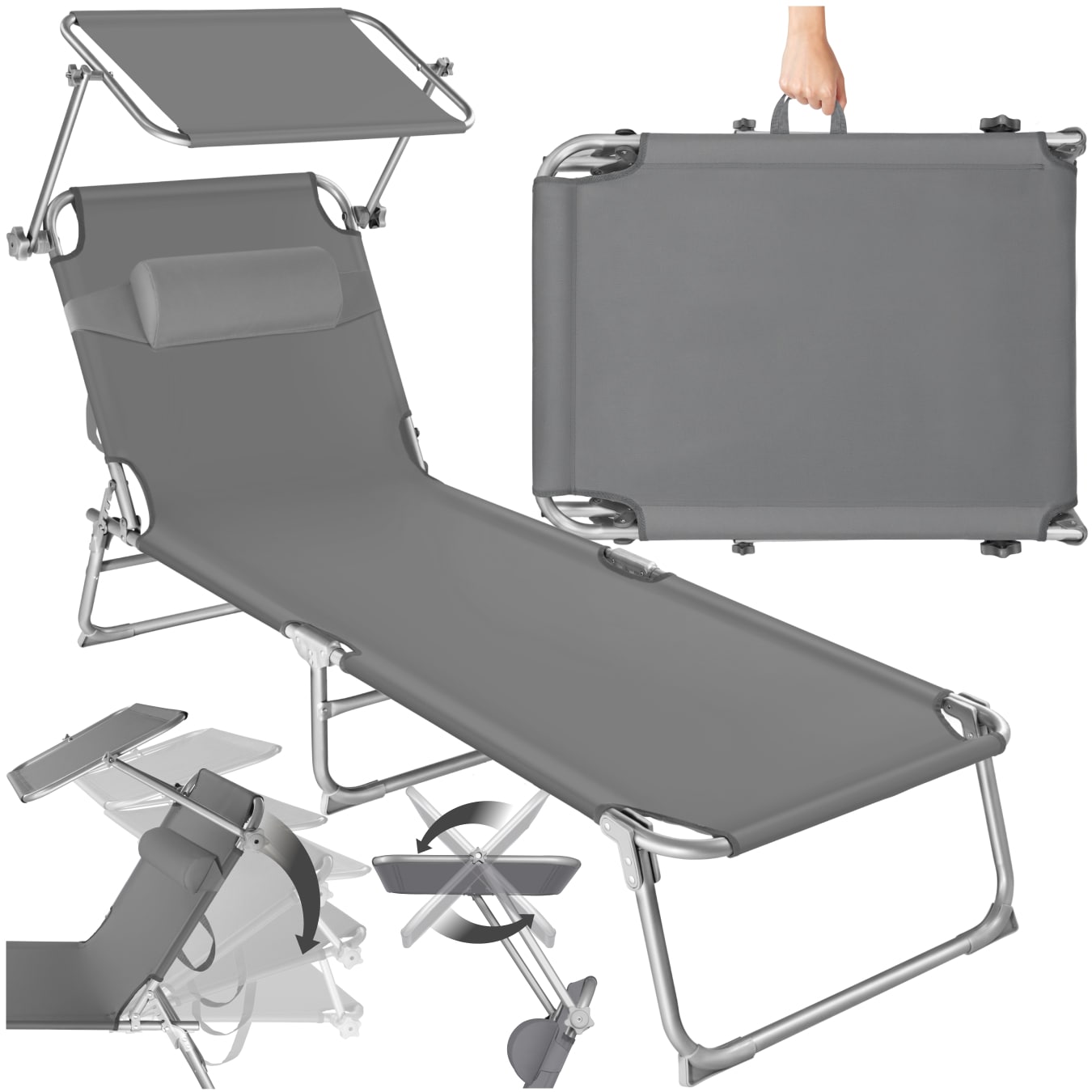 tectake&reg; Gartenliege, klappbar, 4-fach verstellbare R&uuml;ckenlehne mit Kopfpolster, 190 x 68 x 65 cm 