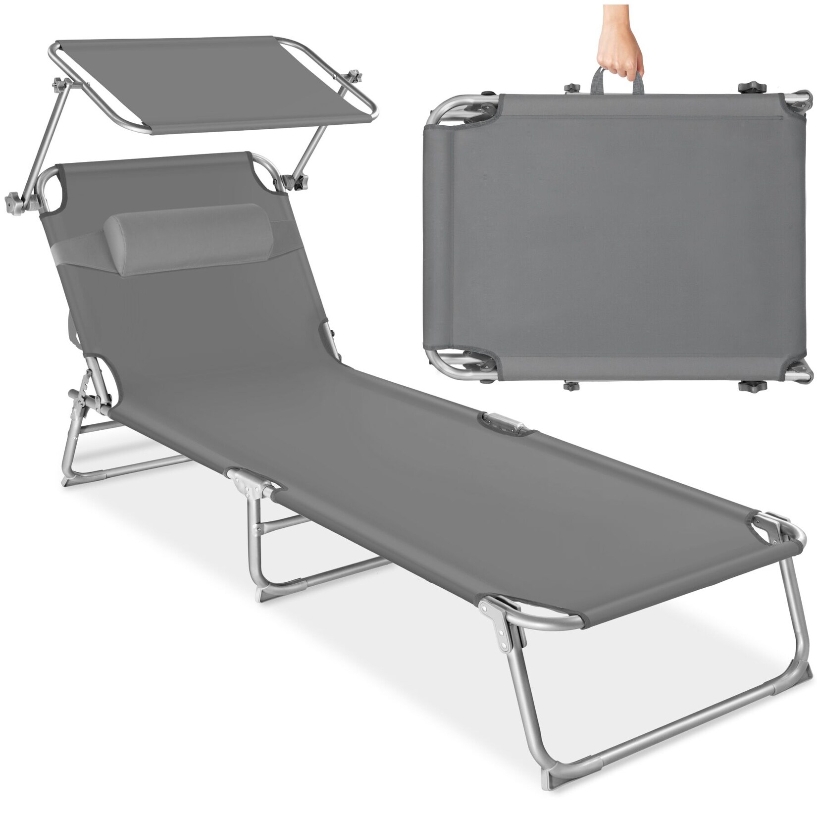tectake® Sonnenliege, klappbar, 4-fach verstellbare Rückenlehne mit Kopfpolster, 190 x 68 x 111 cm