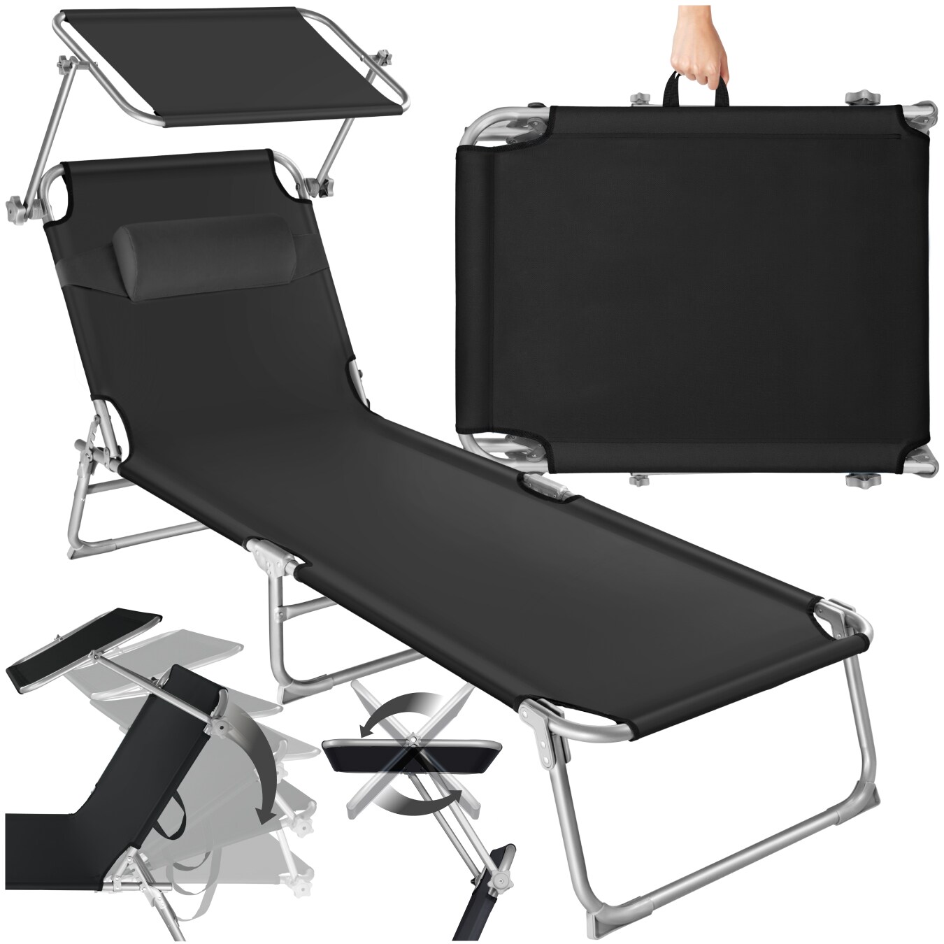 tectake&reg; Gartenliege, klappbar, 4-fach verstellbare R&uuml;ckenlehne mit Kopfpolster, 190 x 68 x 65 cm 