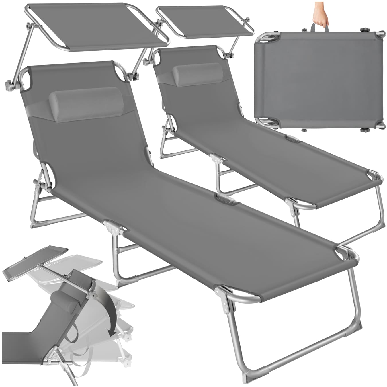 tectake&reg; 2er Set Gartenliege, klappbar, 4-fach verstellbare R&uuml;ckenlehne mit Kopfpolster, 190 x 68 x 65 cm 