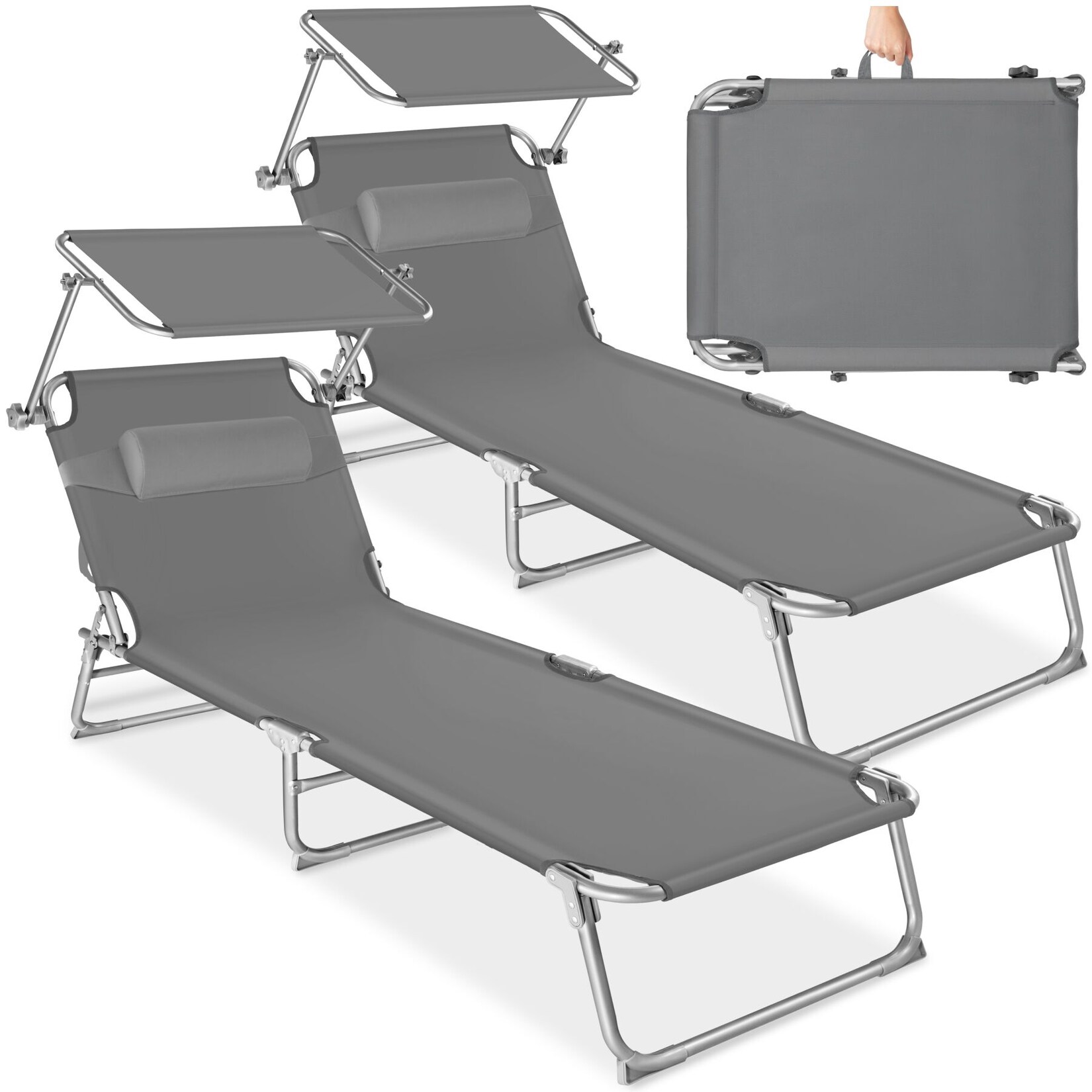 tectake® 2er Set Sonnenliege, klappbar, 4-fach verstellbare Rückenlehne mit Kopfpolster, 190 x 68 x 111 cm