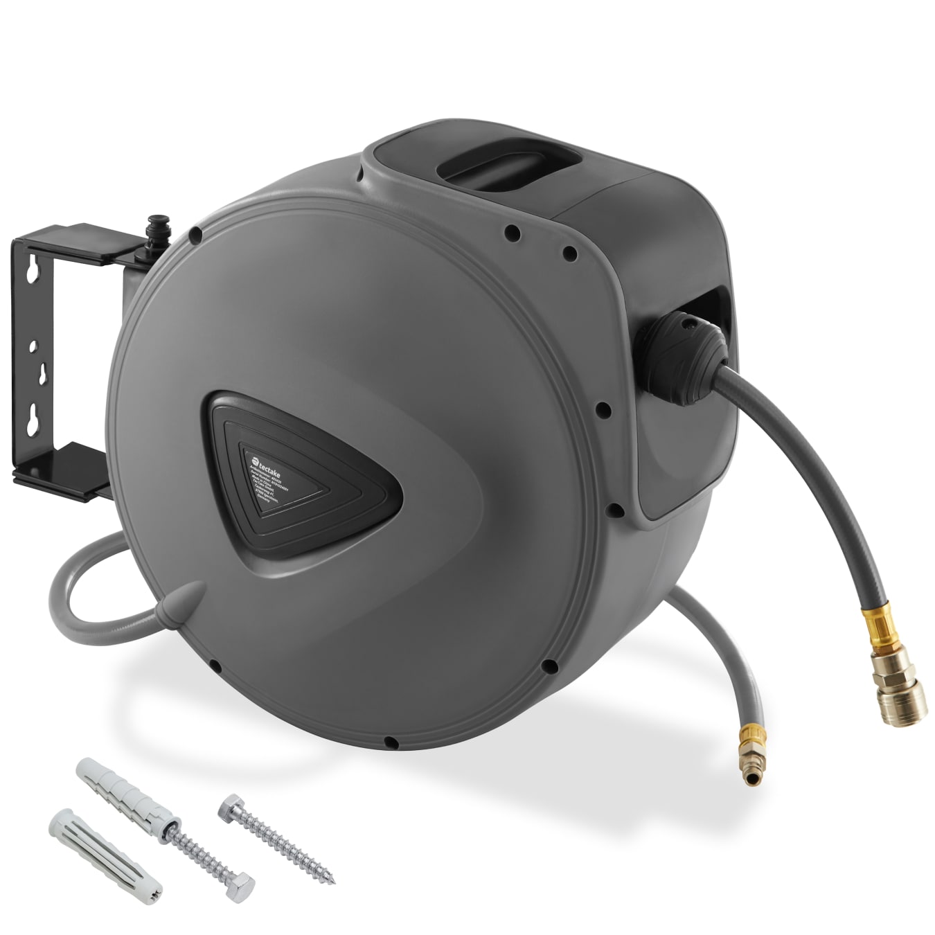 tectake&reg; Druckluftschlauch mit Trommel, mit &frac14; Zoll Schnellkupplung, Drehbereich 180&deg;, inklusive Montagematerial 