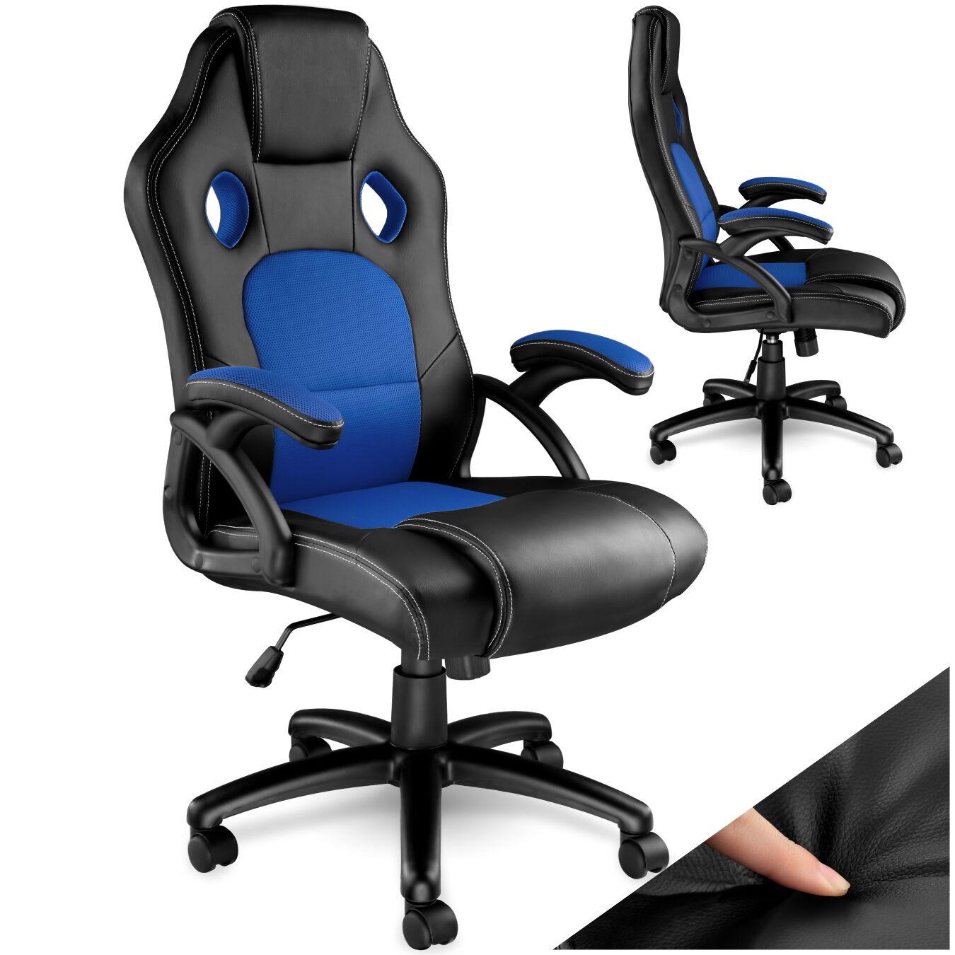 tectake&reg; B&uuml;rostuhl, ergonomische Form, Kunstlederbezug mit Mesh-Gewebe, Belastbarkeit 120 kg 