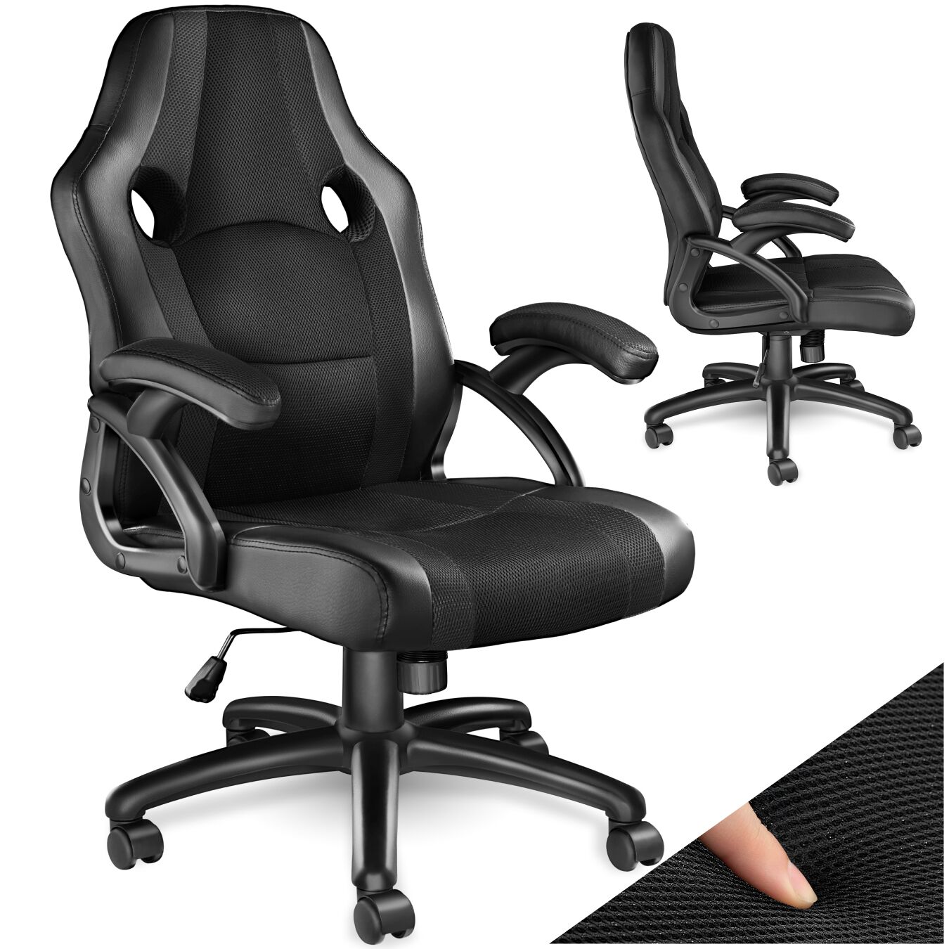 tectake&reg; B&uuml;rostuhl, ergonomische Form, Kunstlederbezug mit Mesh-Gewebe, stufenlos h&ouml;henverstellbar 