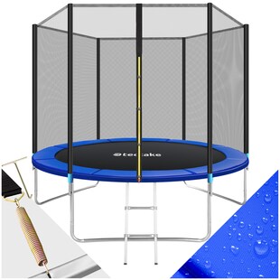 tectake® Trampolin, Ø 305 cm,  GS zertifiziert, Randabdeckung, inklusive Einstiegsleiter 