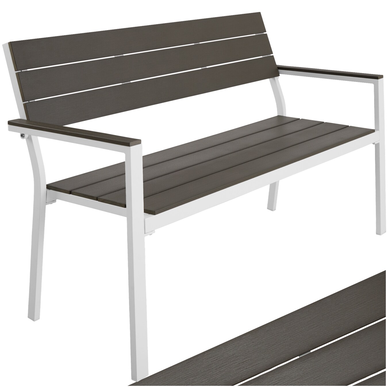 tectake® Aluminium Gartenbank, 2-Sitzer, Holzoptik, 128 x 59 x 88 cm