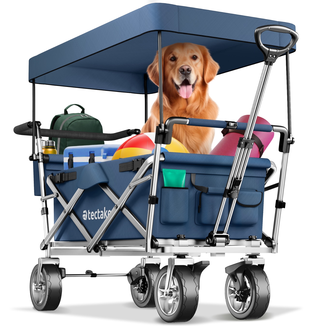 tectake&reg; Bollerwagen, faltbar, mit Dach, abnehmbarer Stoffeinsatz mit 6 Taschen, inklusive Tragetasche, Belastbarkeit 80 kg 