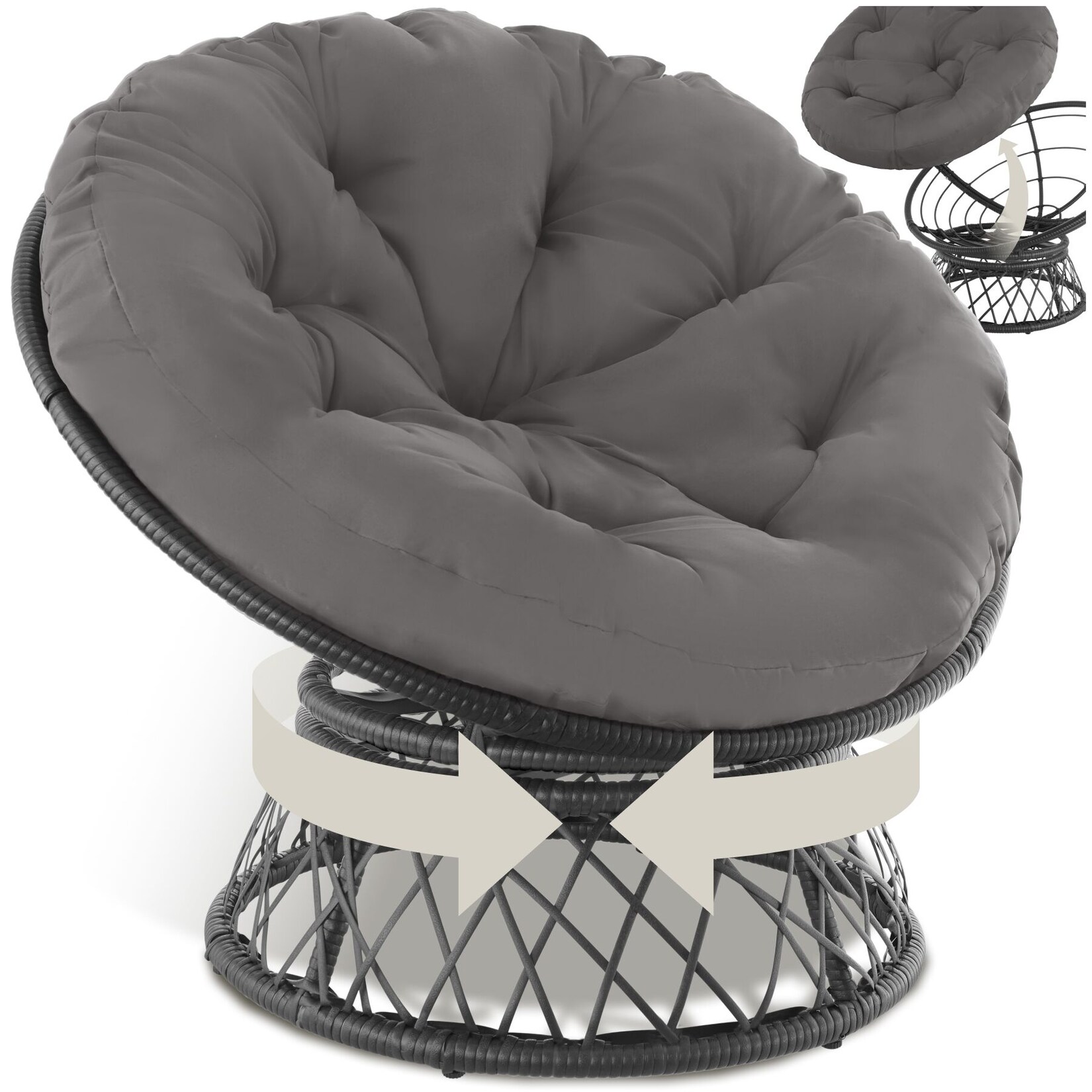 tectake® Rattansessel, drehbar, UV-beständig, 92 x 80 x 80,5 cm