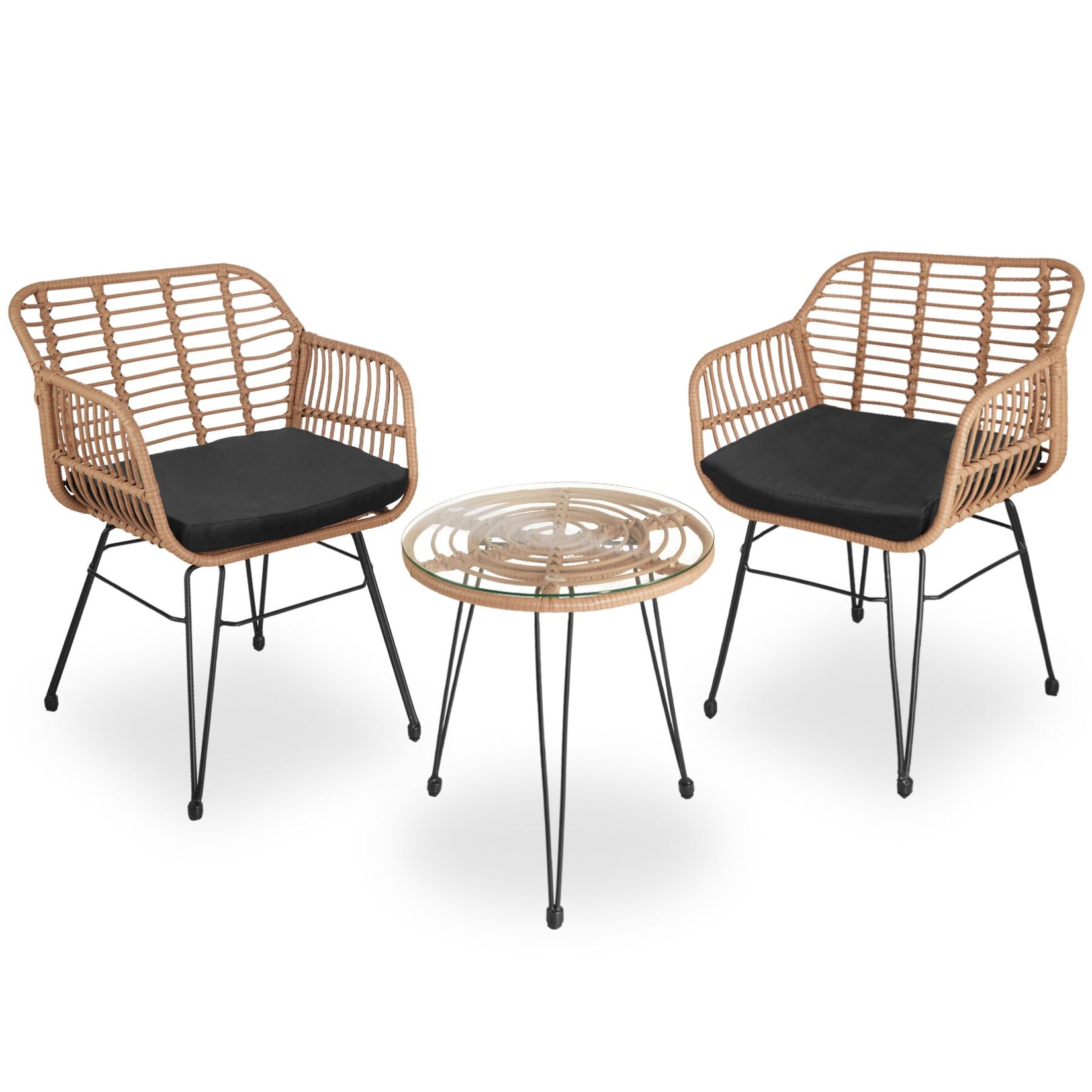 tectake® Rattan Sitzgruppe, für 2 Personen, UV-beständig, filigranes Design