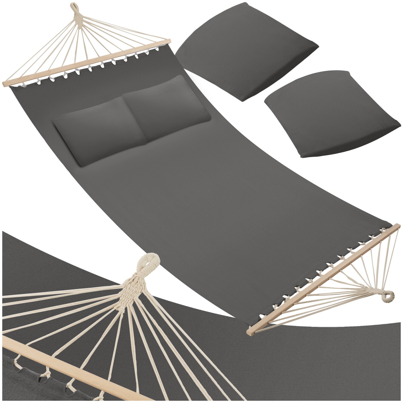 tectake® Hängematte, mit Spreitzstäben, für 2 Personen, Belastbarkeit 240 kg, 230 x 145 cm