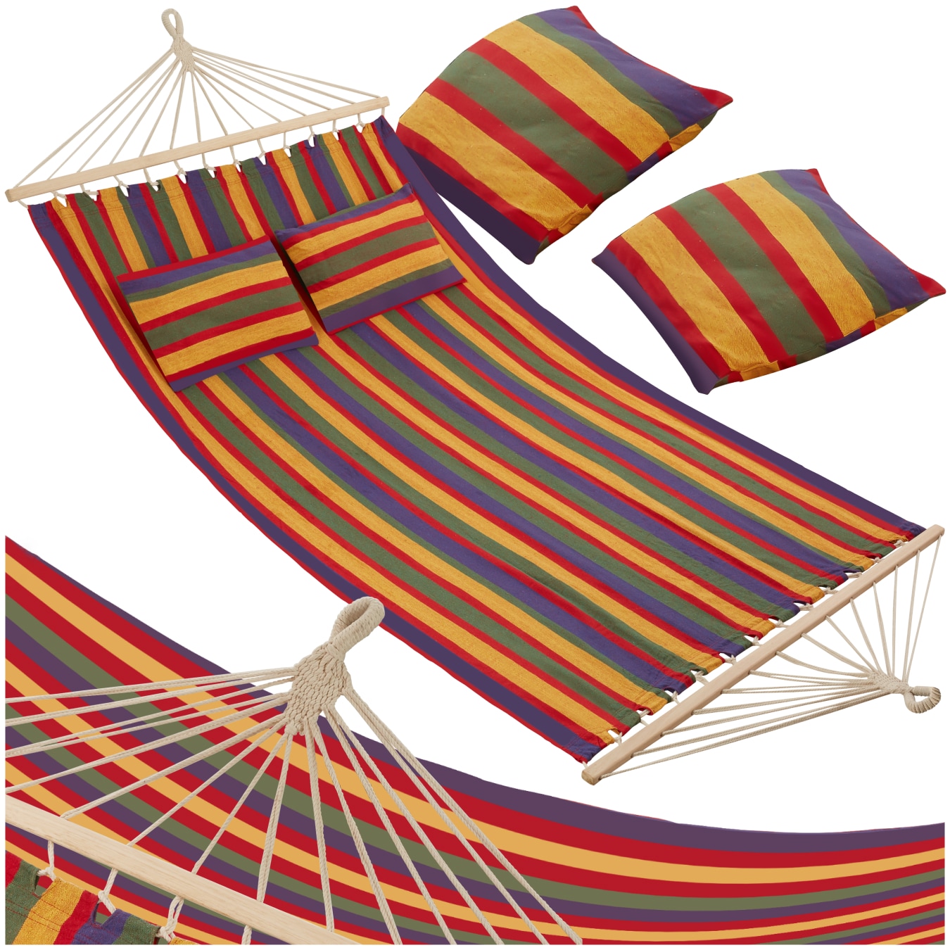 tectake&reg; H&auml;ngematte, mit Spreitzst&auml;ben, f&uuml;r 2 Personen, Belastbarkeit 240 kg, 230 x 145 cm 