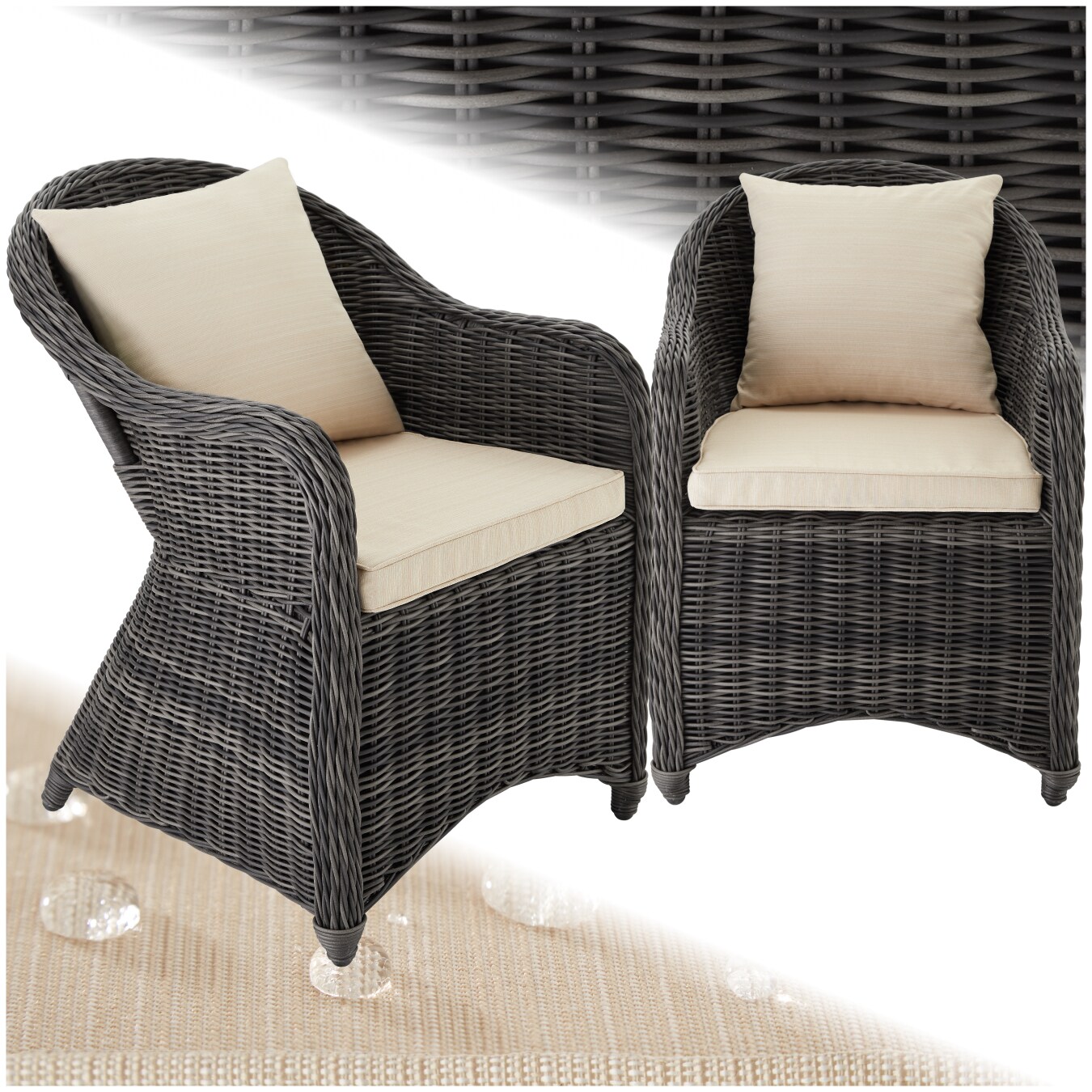 tectake&reg; 2er Set Aluminium Rattansessel, wetterfest und UV-best&auml;ndig, pflegeleicht, kein Aufbau 