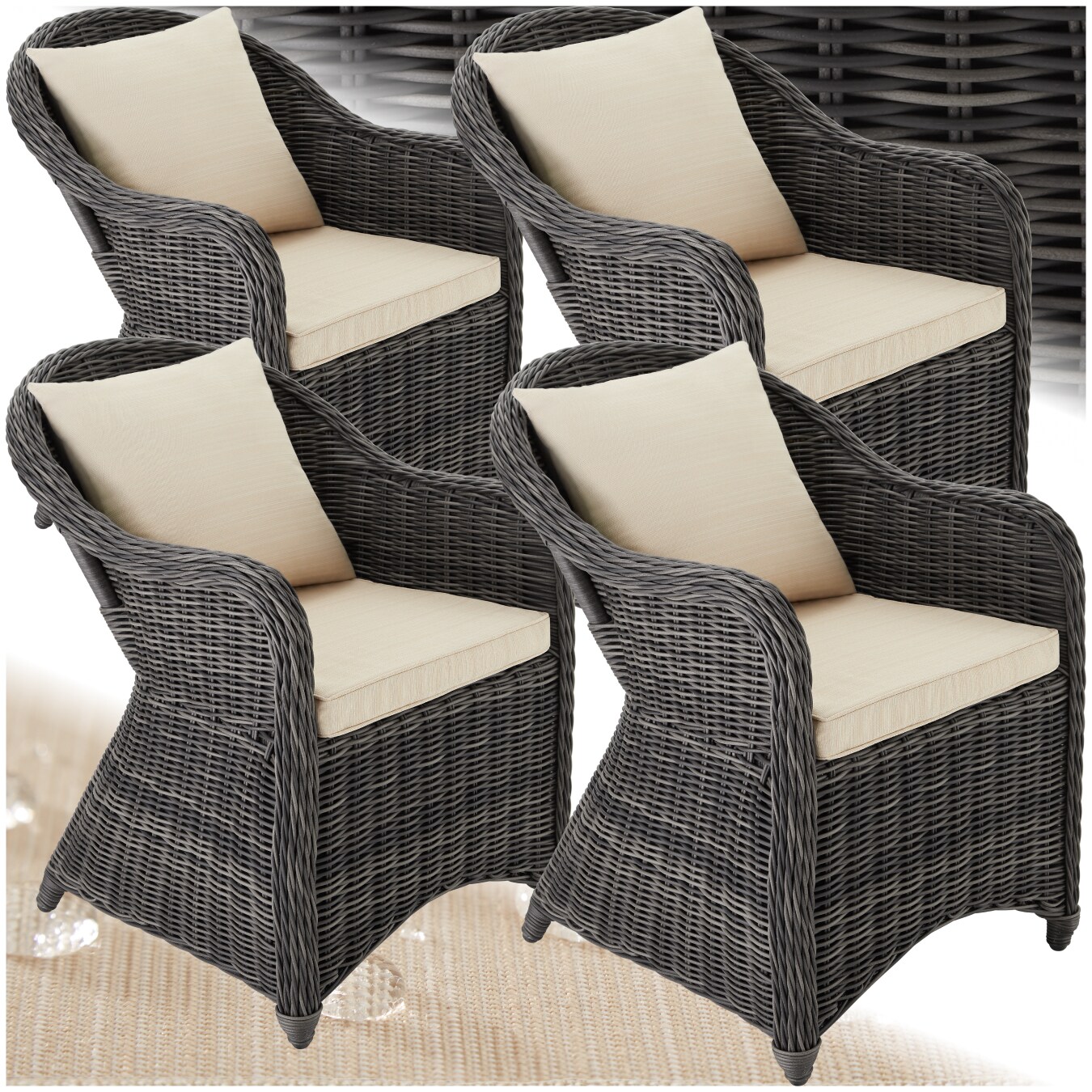 tectake&reg; 4er Set Aluminium Rattansessel, wetterfest und UV-best&auml;ndig, pflegeleicht, kein Aufbau 