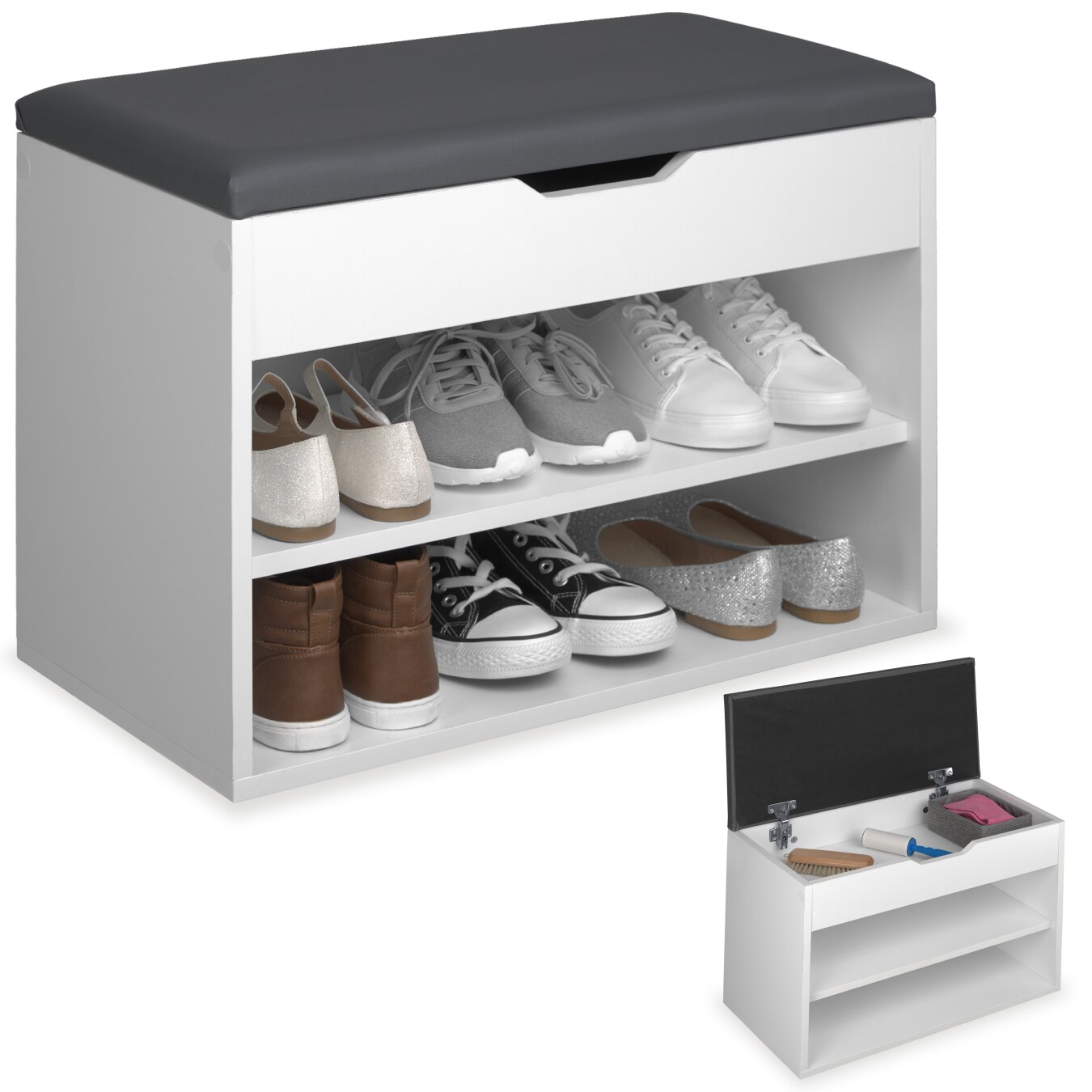 tectake® Schuhbank, für 6 Paar Schuhe, großes Klappfach, 60 x 30 x 43,5 cm
