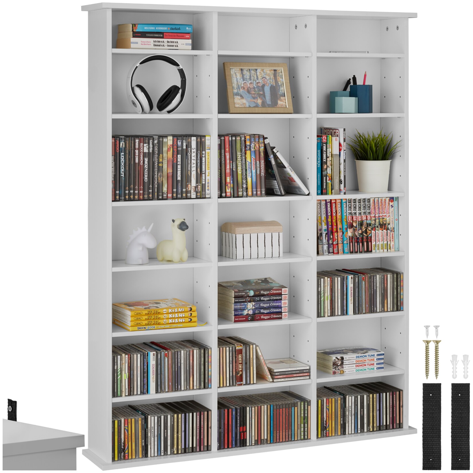 tectake® CD DVD Regal, in Holzoptik, höhenverstellbare und herausnehmbare Zwischenböden, 105,5 x 19 x 136,5 cm